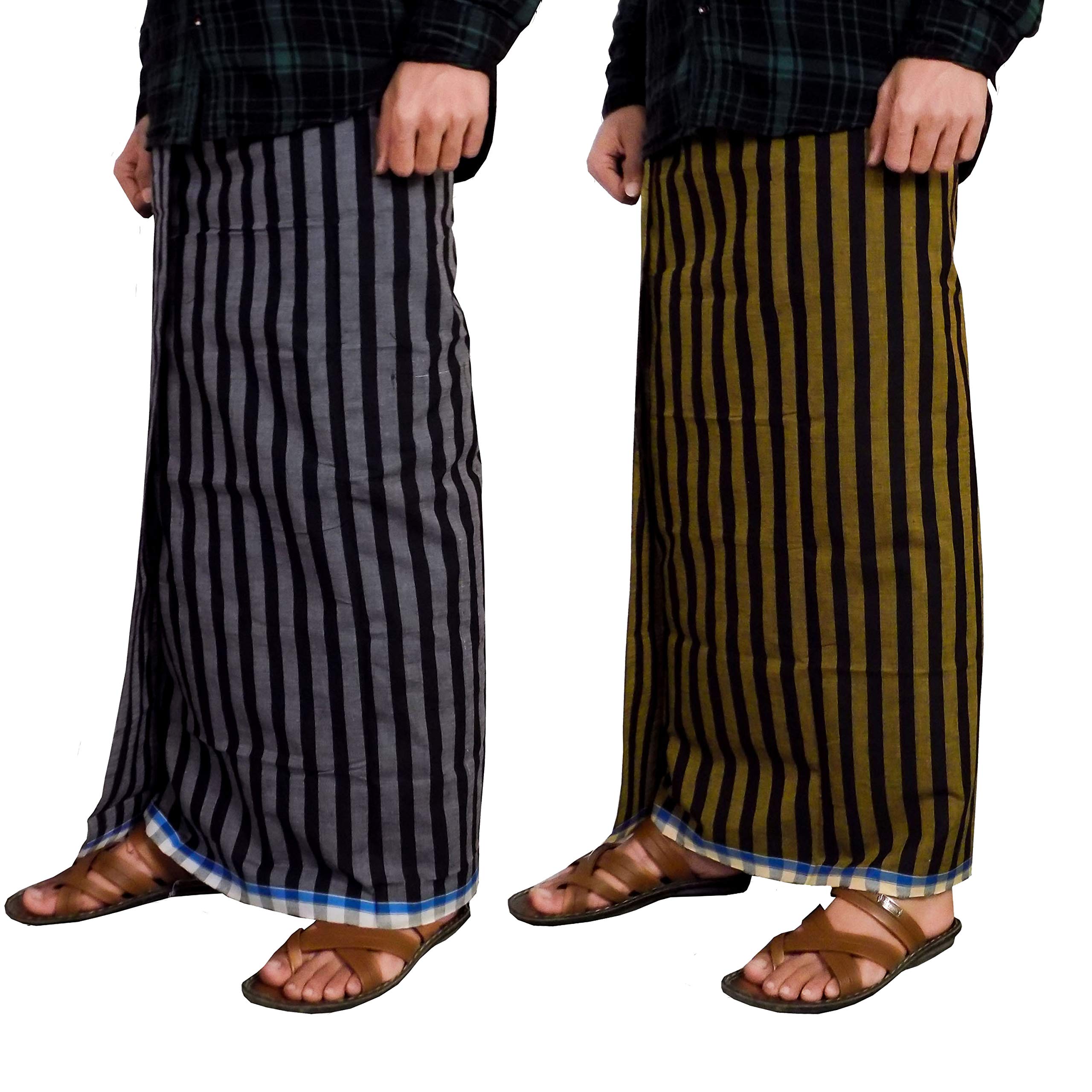 Craftopia Overseas Men's Cotton lungi for Men Free Size 2 Meter Combo (Set of 2) MenLungi Multicolor
