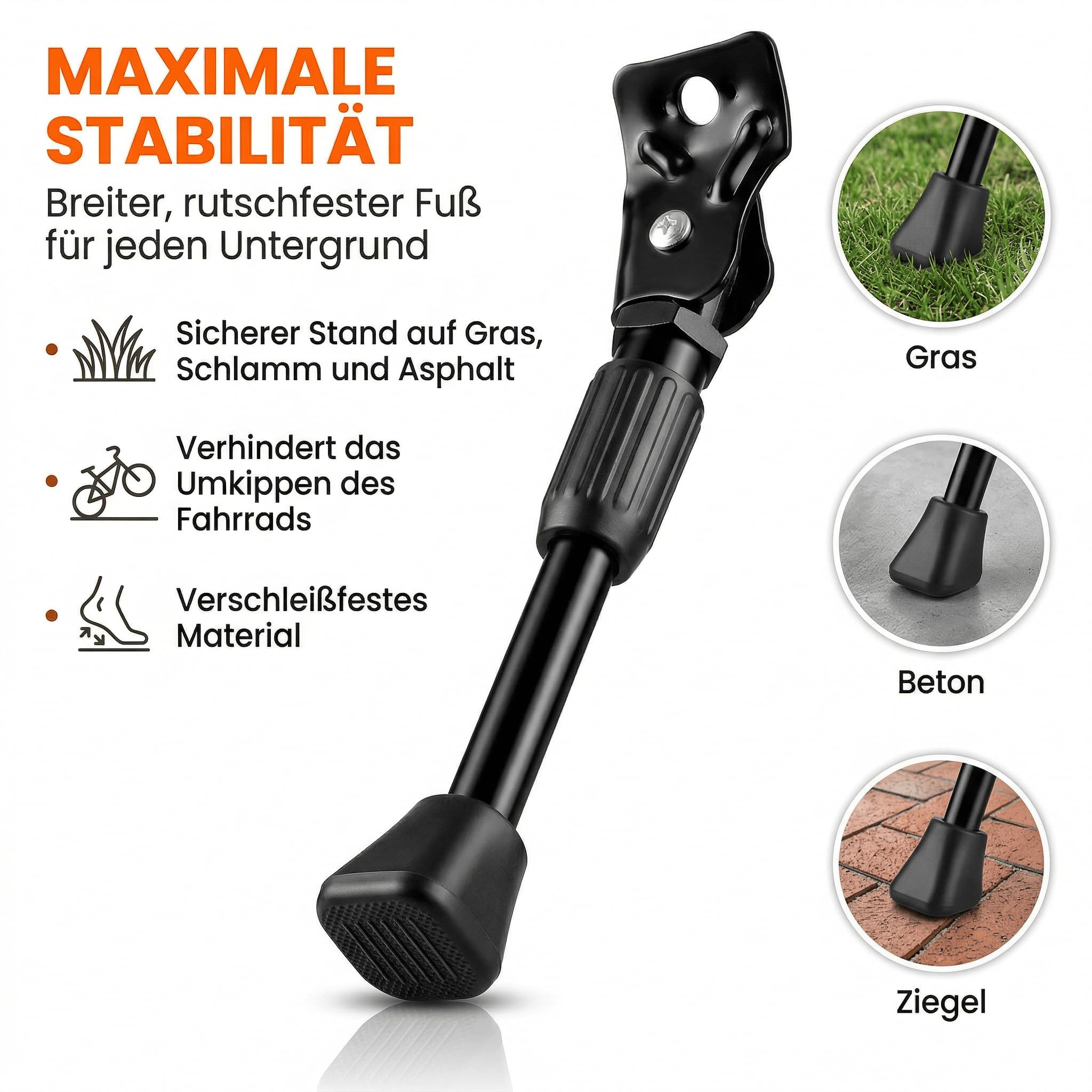 Aeutabs Verstellbarer Fahrradständer für 12-16 Zoll Kinderfahrräder, Einseitiger Seitenständer aus Kohlenstoffstahl mit Rutschfesten Pads, Einstellbare Länge - 4