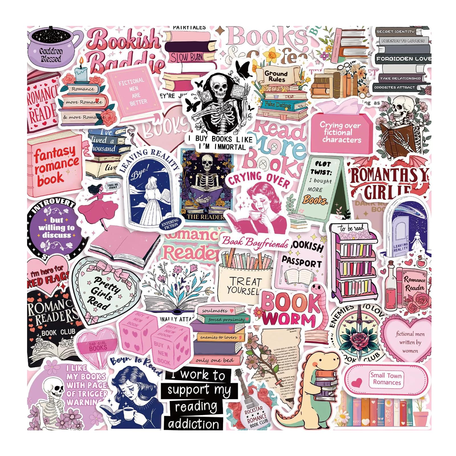 Fooyee Pink 100 Pcs Holographic Bookish Sticker Pack, Romance Book Stickers, For Laptop Ebook Readers Water Bottles Journal Scrapbook