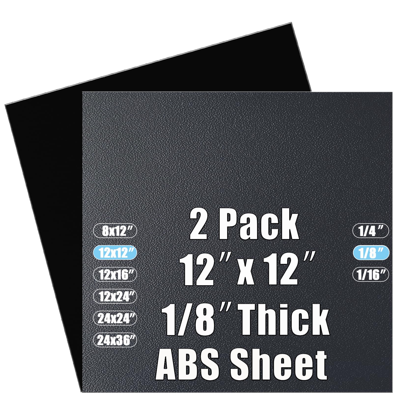ABS Plastic Sheet 1/8 Inch Thick 12" x 12" (2-Pack),Two-Sided Heat Moldable Panel (Thermoplastic Textured Front & Smooth Back), Black Thermoform Board