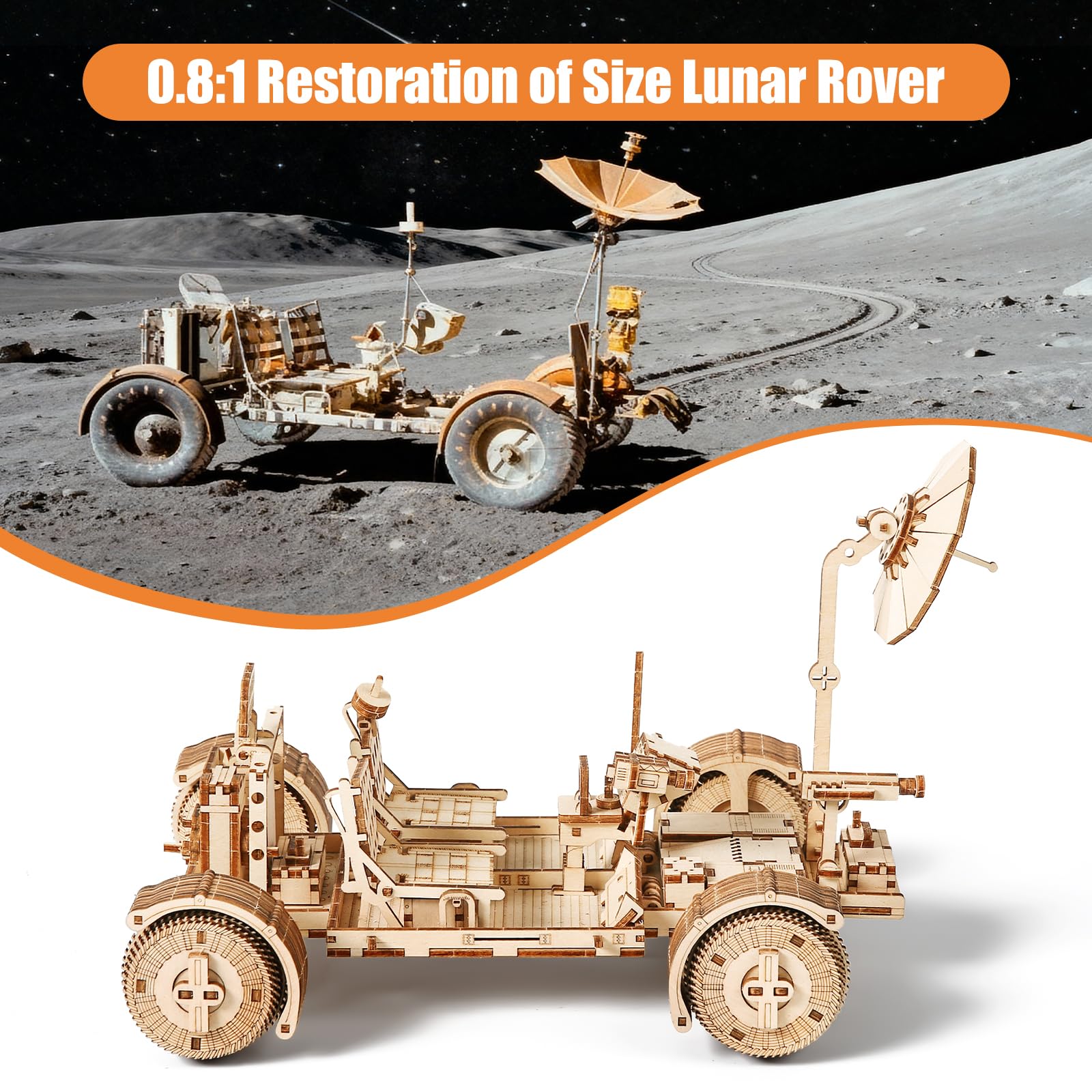 Drewniane puzzle 3D dla dorosłych, zestaw do samodzielnego montażu, mechaniczny pojazd księżycowy, zestaw do majsterkowania, pojazd terenowy księżyca, model drewniany, prezent, 388 elementów
