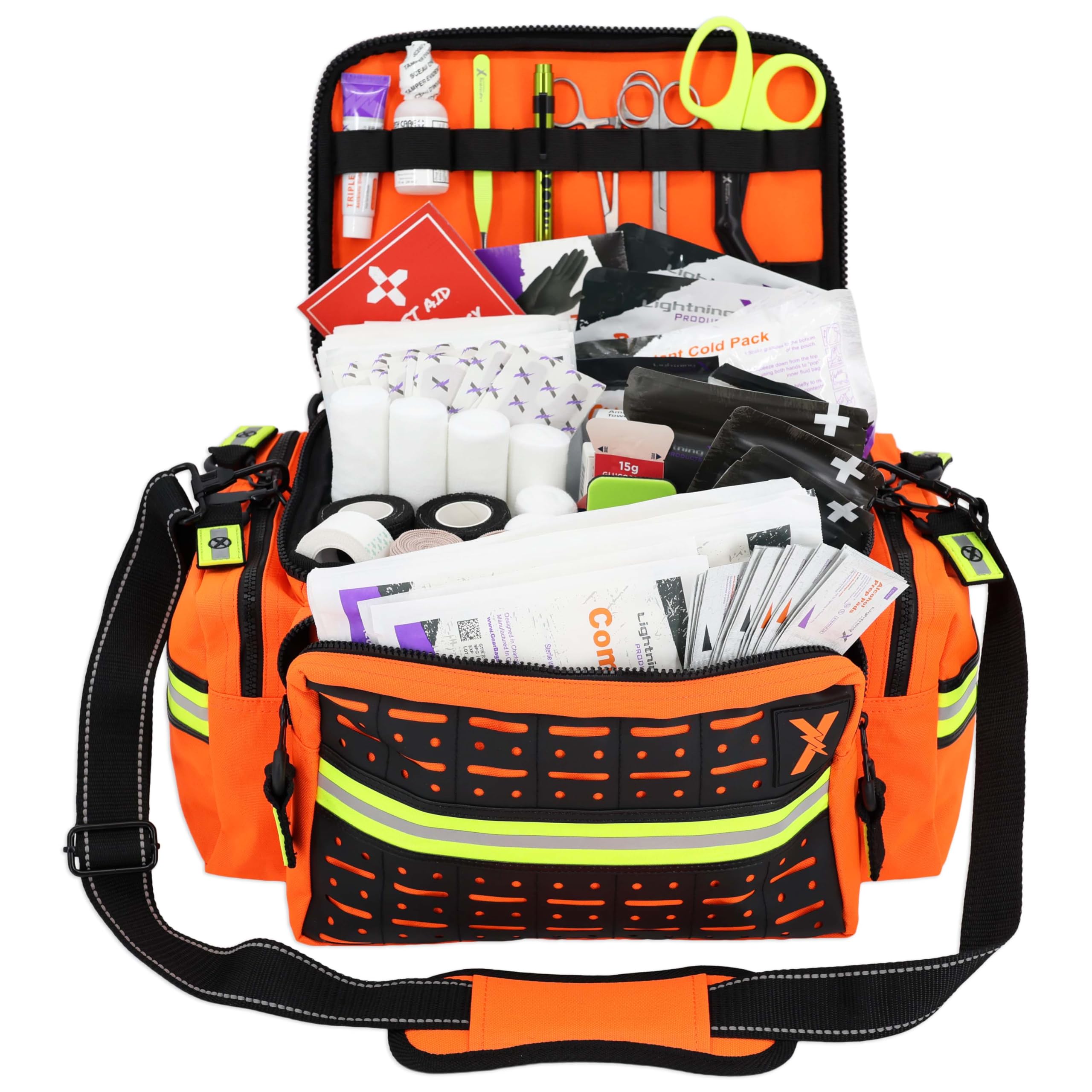 Lightning X Bolsa EMT de primeros auxilios de tamaño mediano | LXMB25 | Kit de primeros auxilios totalmente abastecido con más de 200 suministros BLS - Naranja