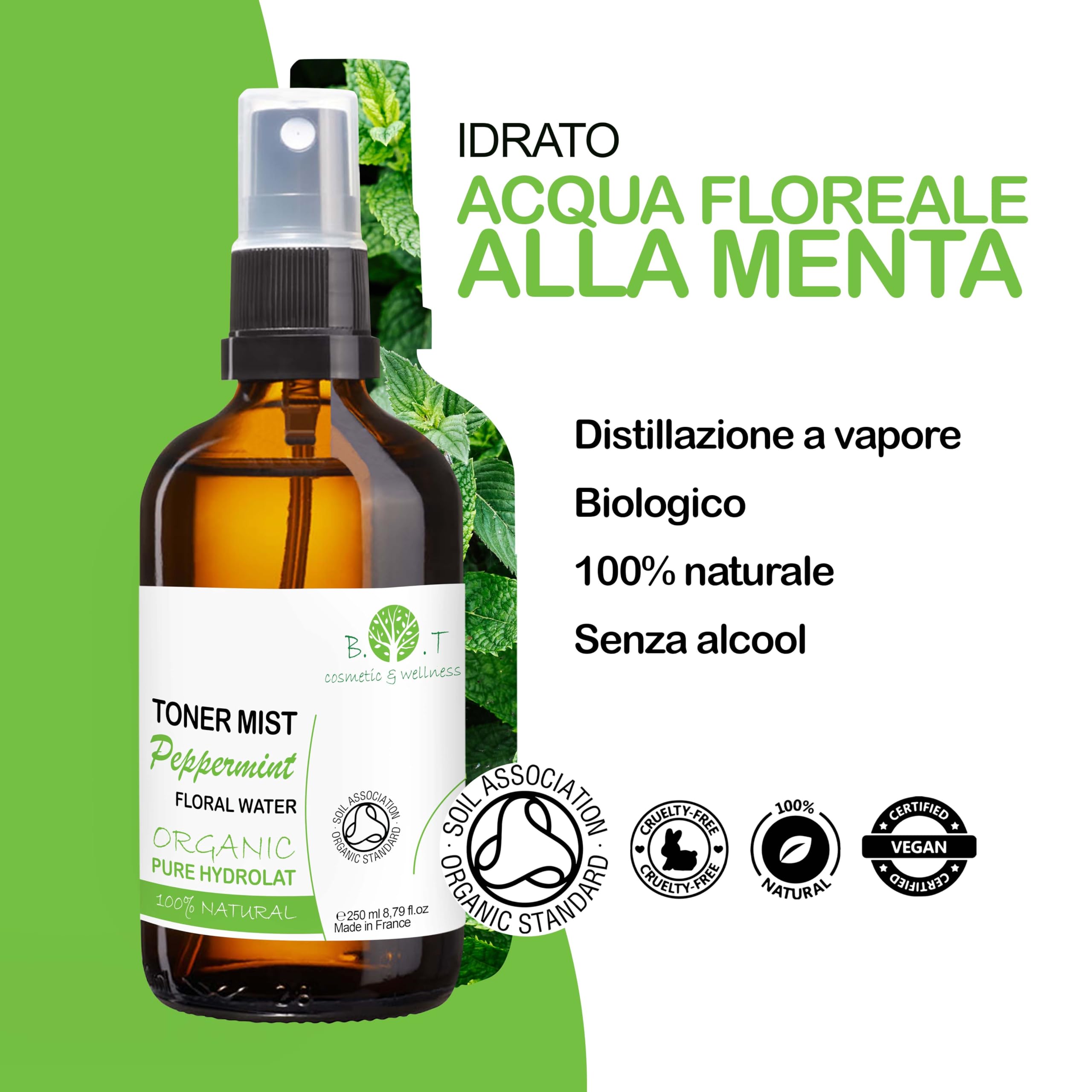 Acqua di Menta Piperita 500 ml Tonico Crescita dei Capelli, Antiforfora e Anticaduta. Tonico Detergente per la Pelle Grassa e lenitivo per la Pelle Sensibile.