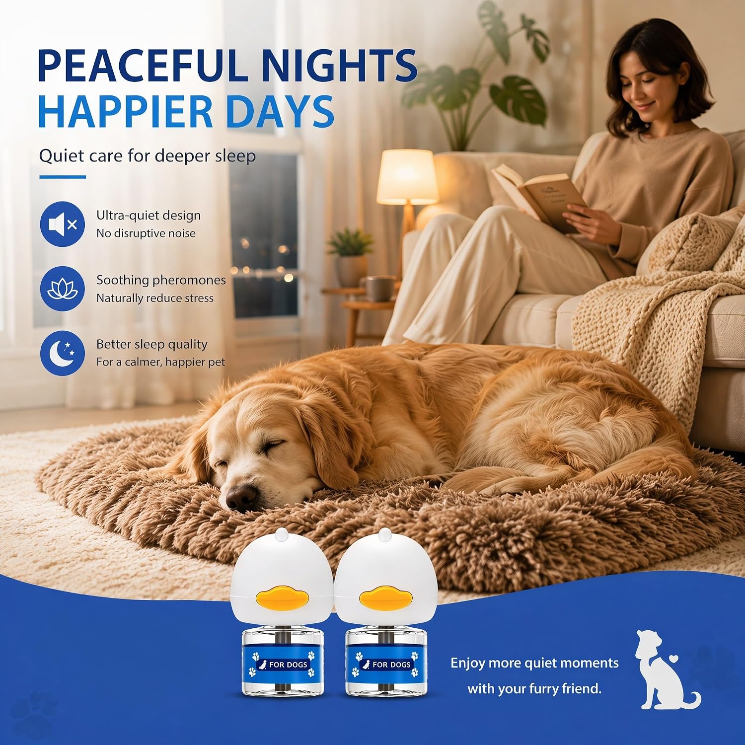 Dog Calming Pheromone Diffuser Kit (2 Plug-ins + 4 Refills) - 120 Day Supply Odorless Appeasing Diffuser for Dog Anxiety Relief - Stops Barking, Aggression & Destructive Chewing During Thunderstorms