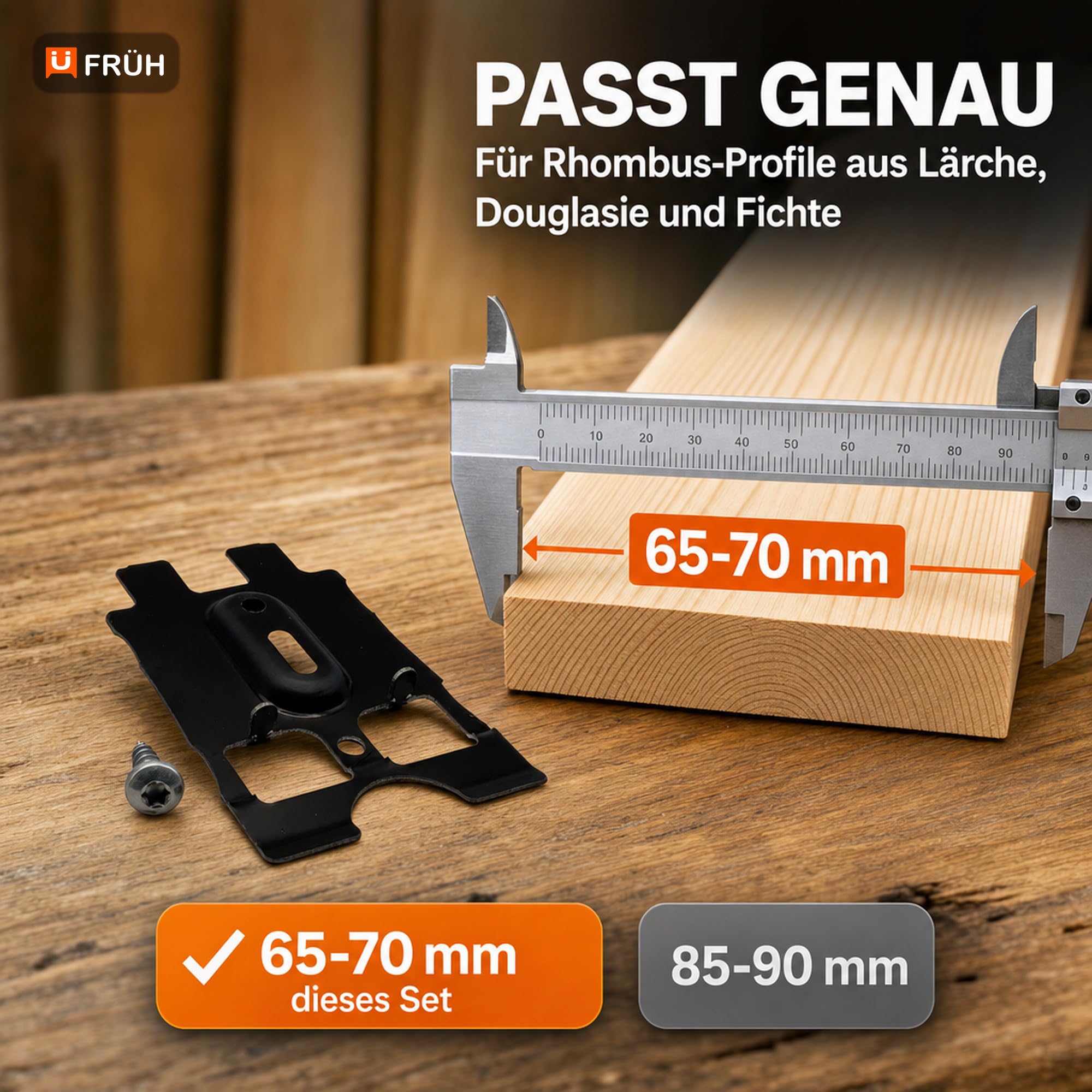 FRÜH Pan-Clip Rhombusleisten Befestigung 60-75 mm, Fassadenclip für Rhombus und Parallelogramm Profile, 250 Stück inkl. Schrauben