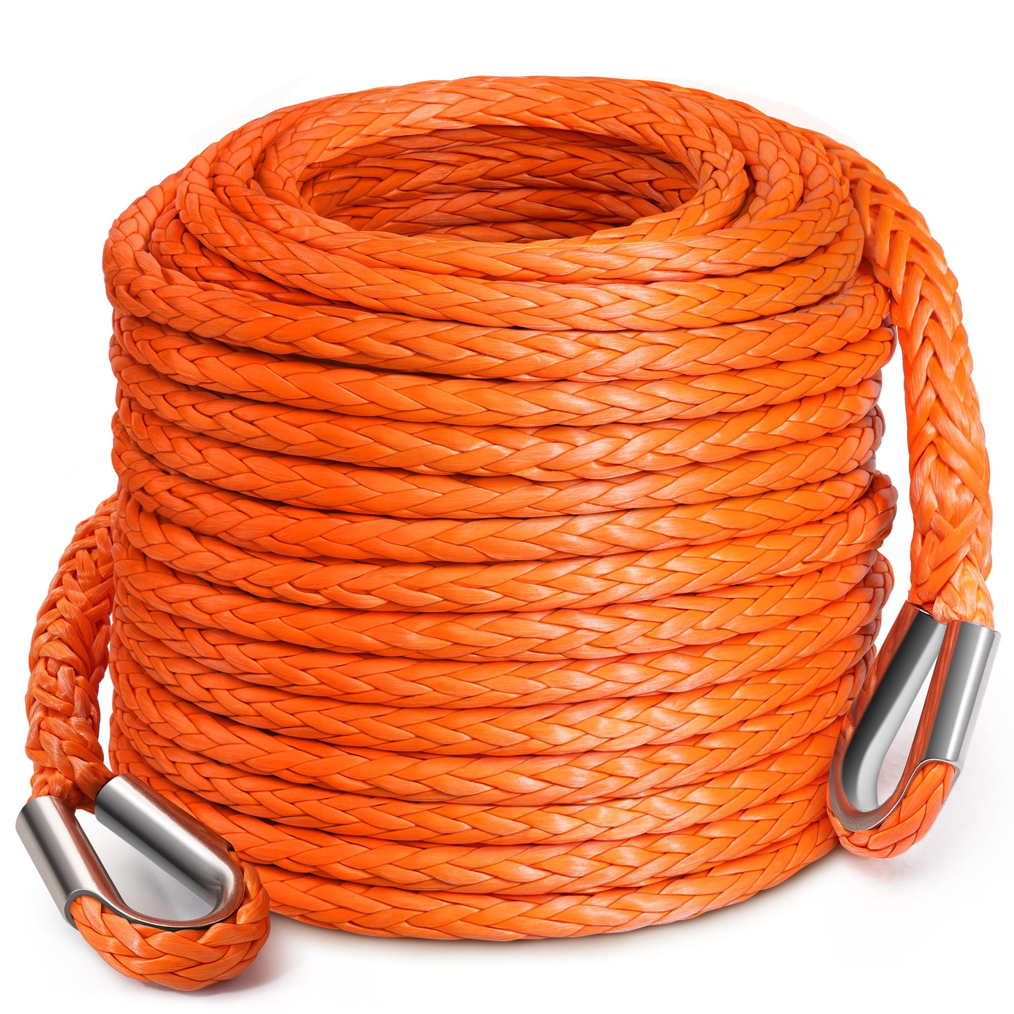 DAYDOOR 3/8'' x 92Ft Synthetic Winch Rope Extension, 26,500 Lbs Winch Extension Rope for Off Road Recovery,Synthetic Extension Line Suitable for ATV UTV SUV (Orange)