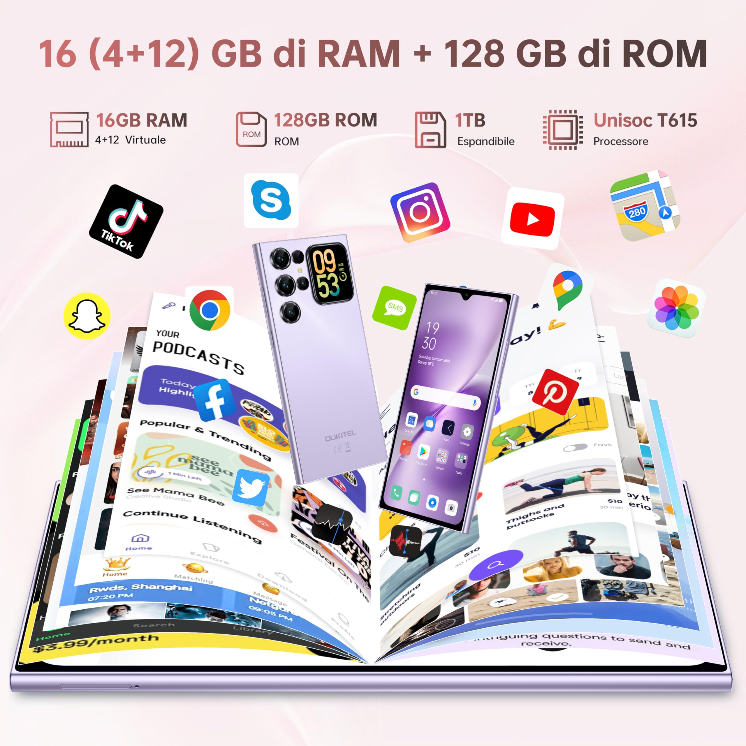 OUKITEL C62 Smartphone Android 15 con Schermo Posterioren, 16GB +128GB/1TB Telefono Cellulare, 6.88" HD+ 90Hz, 5150mAh, 13MP+5MP, Cellulari e Smartphone Dual SIM 4G, Face ID/Fingerprint/OTG - Nero