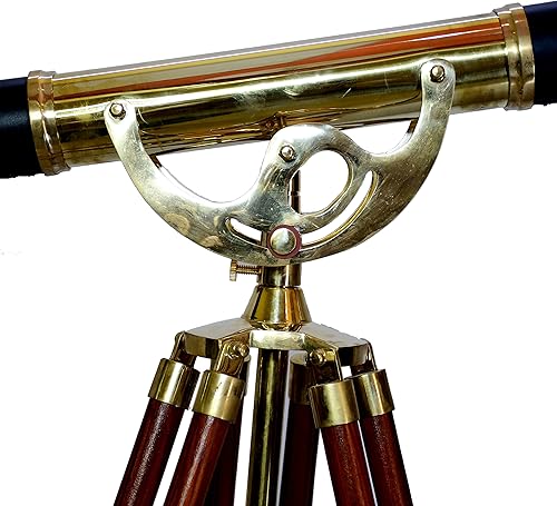 Miniatura 4 de Telescopio vintage de latón macizo con puerto náutico, azul marino, acabado de latón de un solo barril y marrón (telescopio de barril único (altura