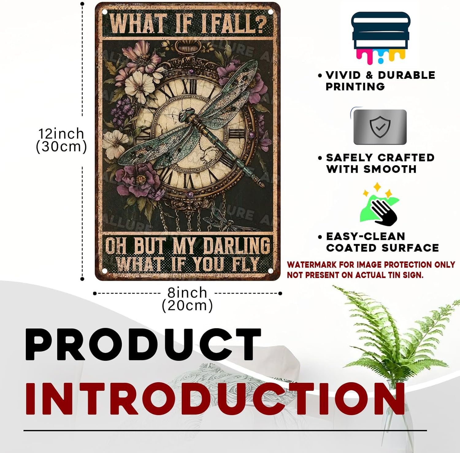 Dragonfly Tin Sign “What If I Fall” - Vintage Hippie Metal Wall Art for Bedroom, Home Office, Cafe & Boho Decor 8x12 Inch - Image 3