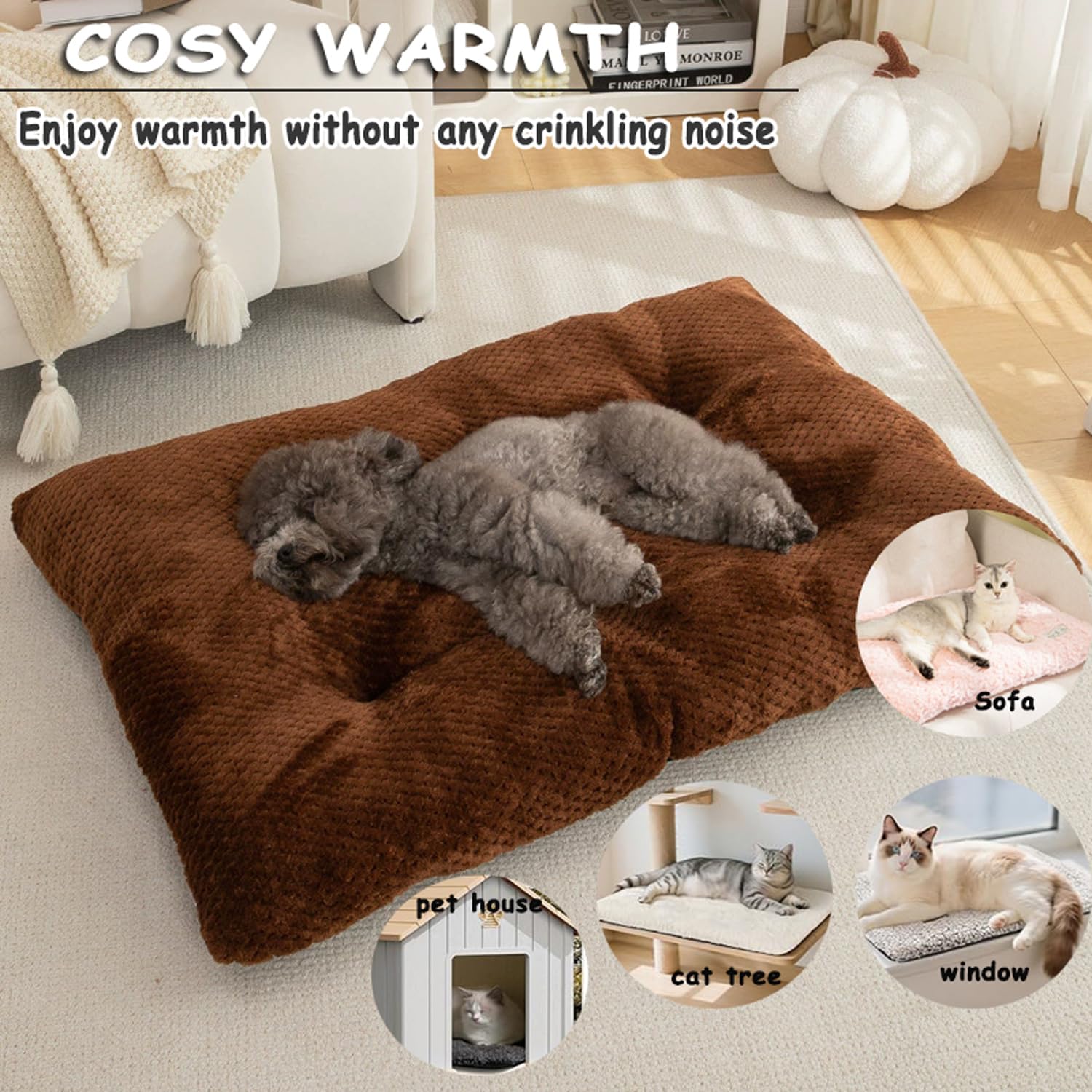 Tapis de couchage doux pour chat - Auto-chauffant - Avec fond antidérapant - Pour intérieur et extérieur - Taille XXL - 110 x 75 x 12 cm, gris clair
