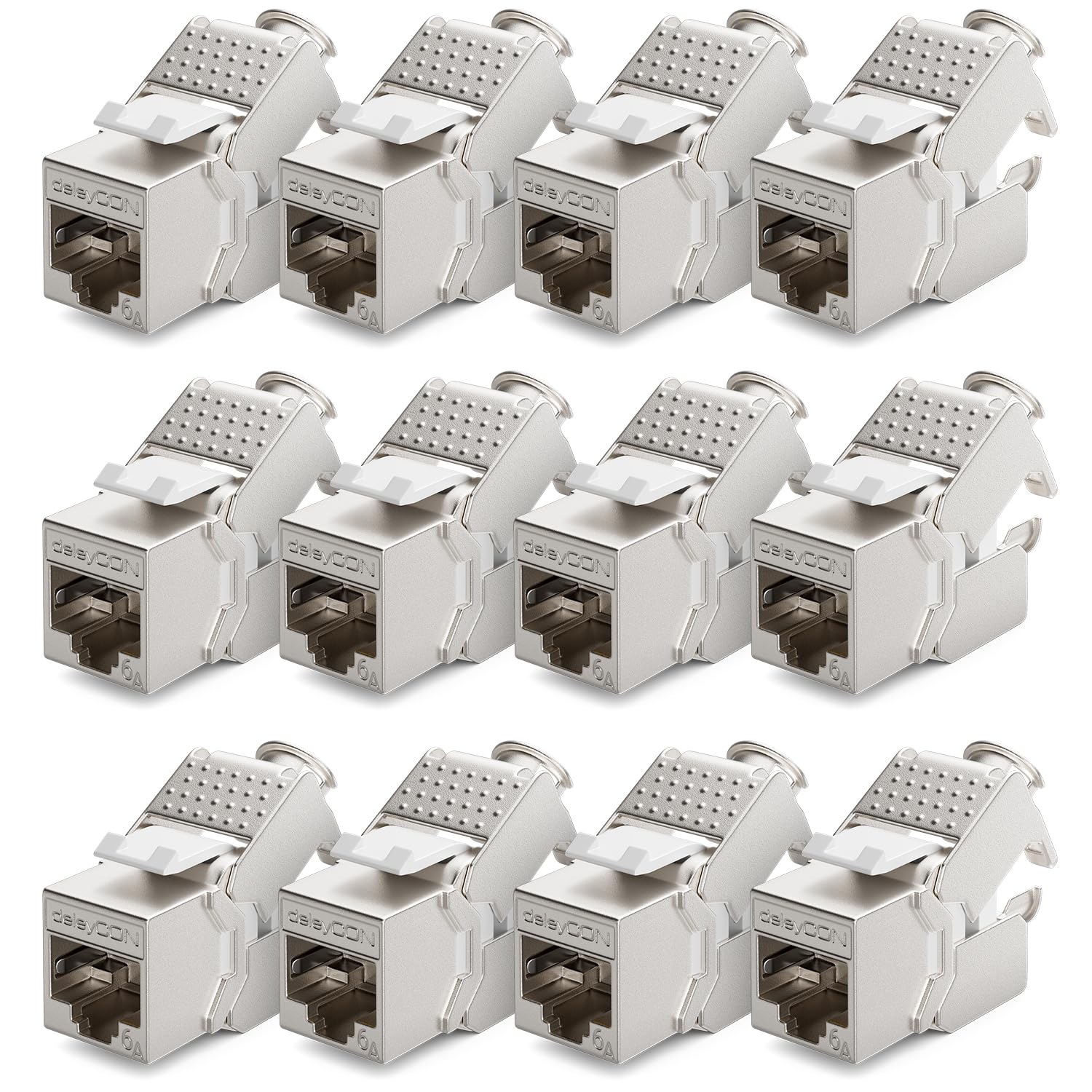deleyCON 12x Keystone Modul CAT 6a Jack - Vollgeschirmt STP RJ45 Buchse Werkzeugfrei Dank Snap-In Montage CAT Rohkabel 500 MHz 10 Gbit/s