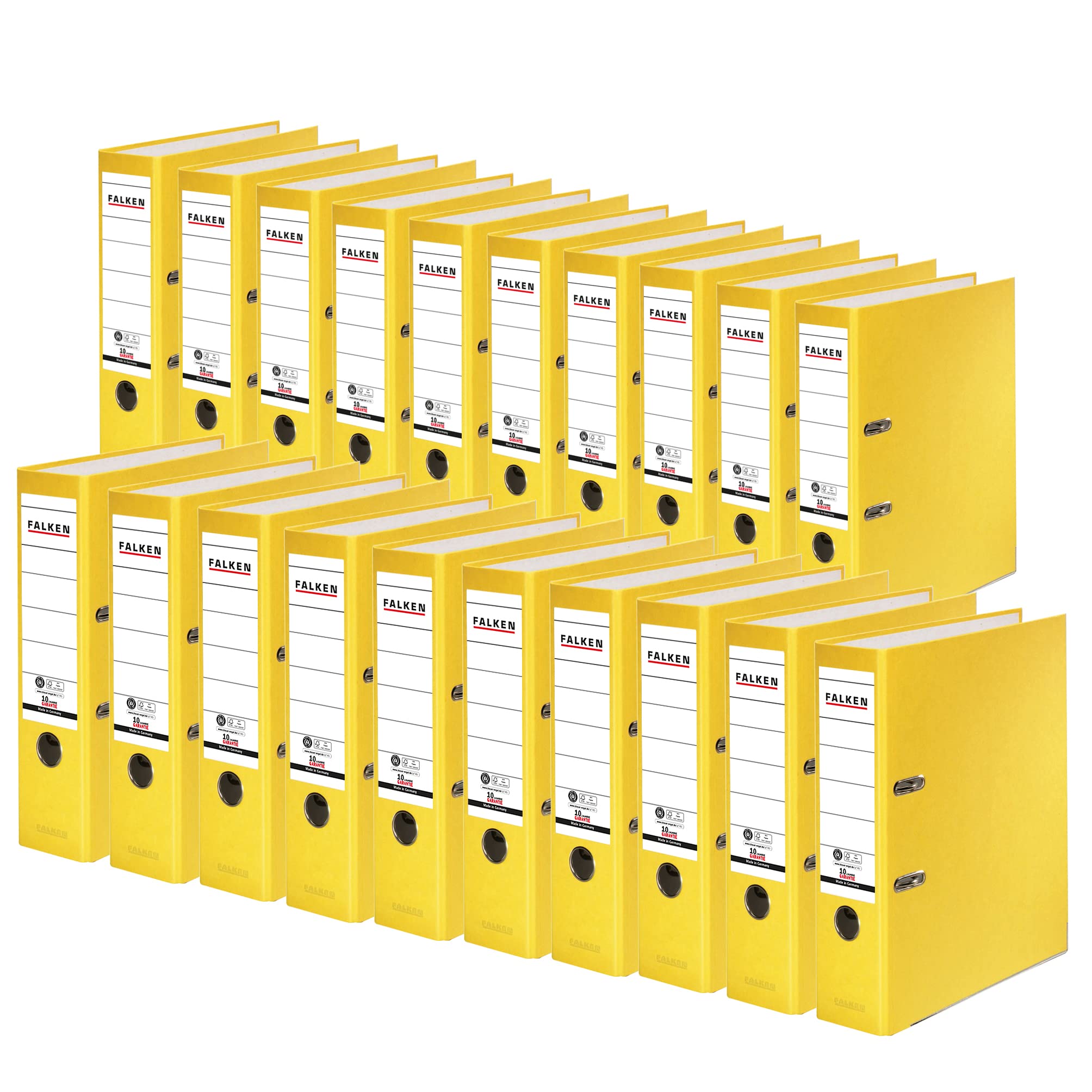 FALKEN Recycolor - Raccoglitore a leva, formato A4, dorso 8 cm, giallo, confezione da 20