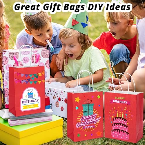 Miniatura 5 de Paquete de 100 bolsas de regalo pequeñas de 15 x 8 x 21 cm, bolsas kraft rojas con asas a granel para recuerdos de fiesta de cumpleaños, bolsas de