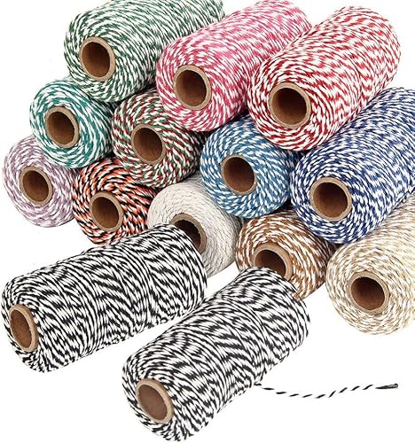 Miniatura 4 de Forart Cuerda de Navidad Hilo de cocina a rayas, cuerda de yute natural, cuerda de algodón para envolver regalos, manualidades, jardinería, 328.1 ft
