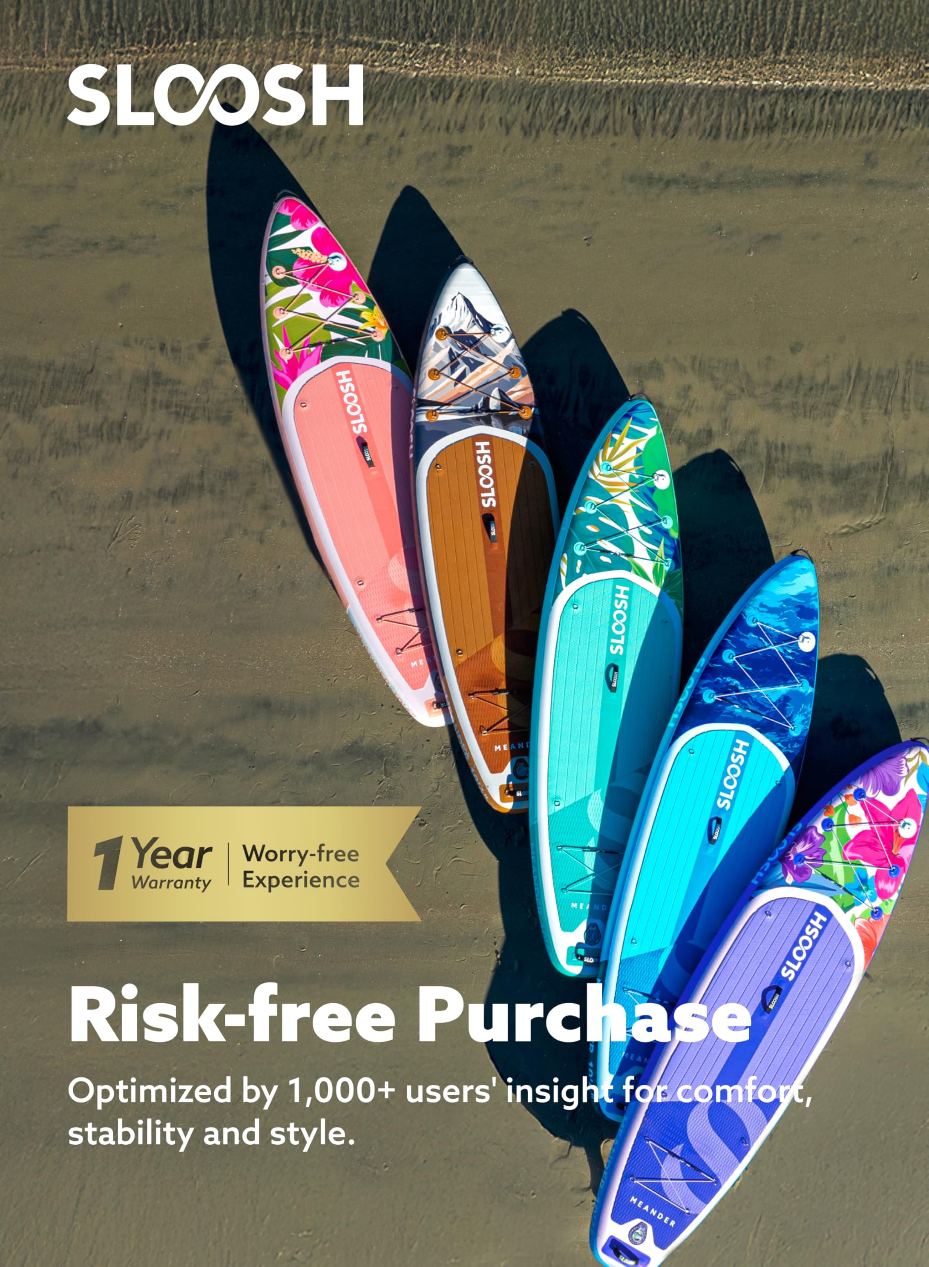SLOOSH Aufblasbares Stand-Up-Paddle-Board,10'6" Paddleboard mit Premium-Zubehör,rutschfestes Eva-Deck,ultraleichte Tragetasche und Pumpe,Meander SUP für Jugendliche & Erwachsene
