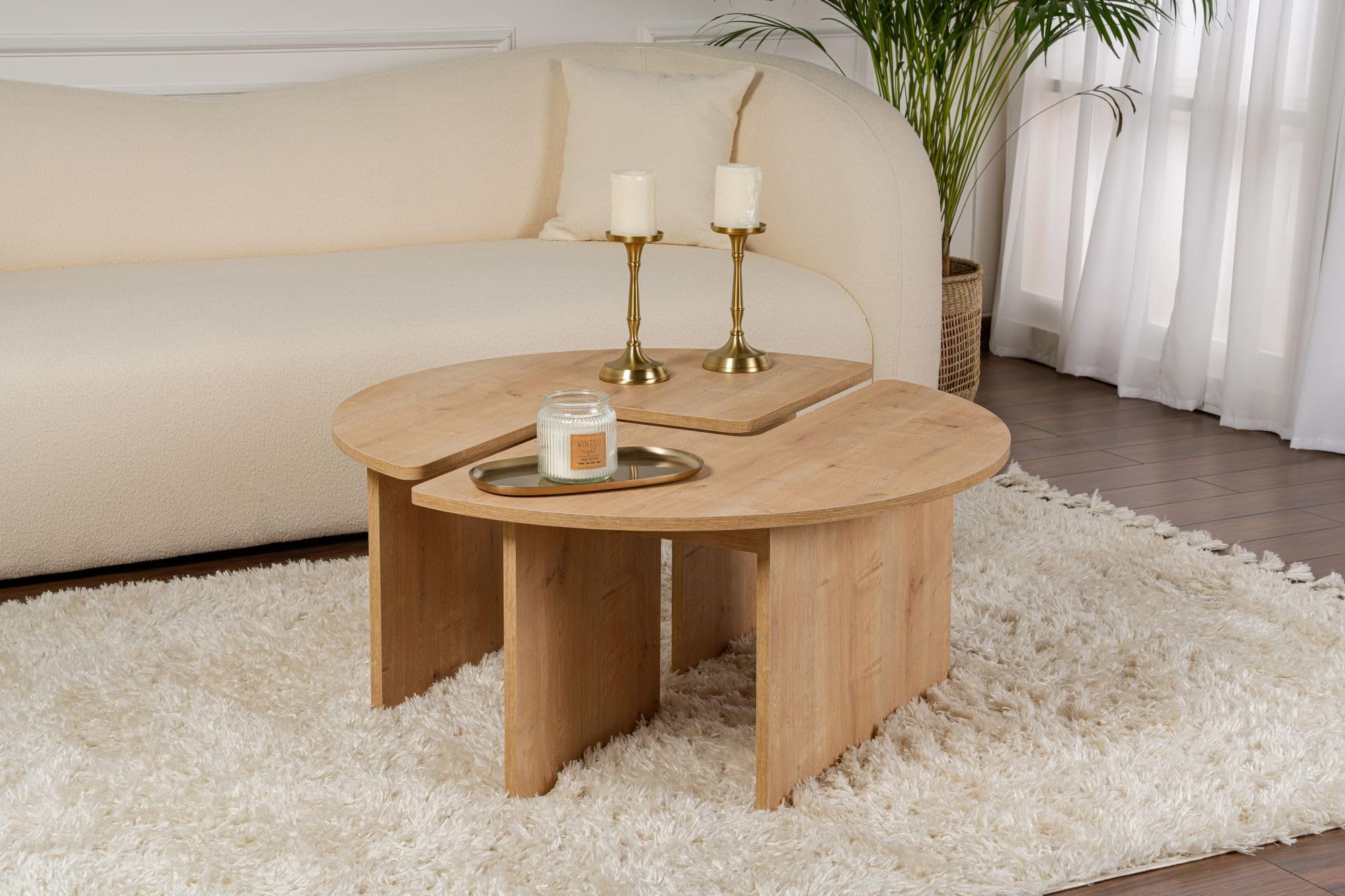 Hanah Home Elegante tavolo da caffè, diametro 90 cm, altezza 41 cm, 100% melamina, spessore 18 mm, perfetto per le stanze moderne e gli spazi di Cozy