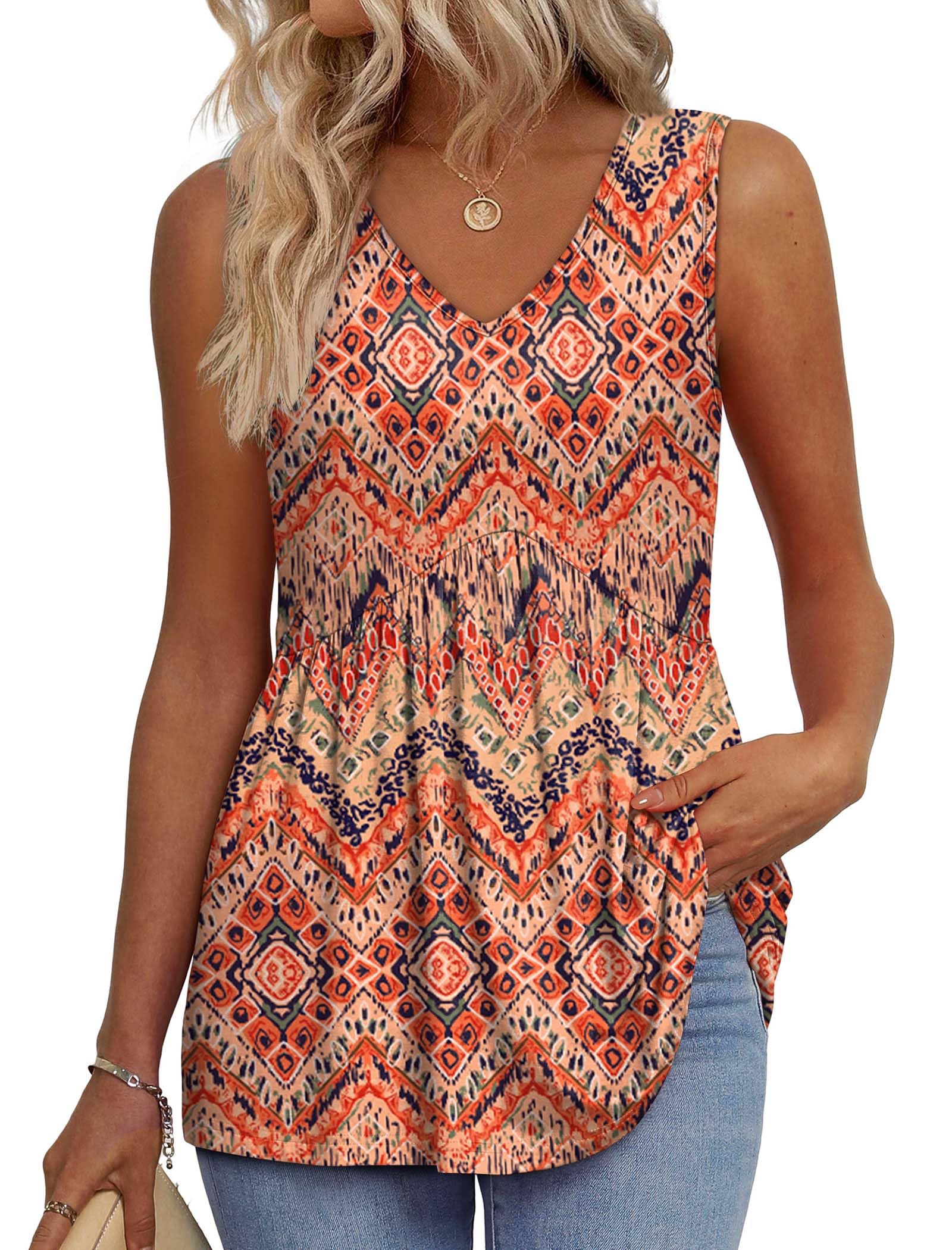 OFEEFAN Womens Tank Tops 2025 Flowy Peplum Tops for Women Dressy Sleeveless V Neck Babydoll Tank Tops