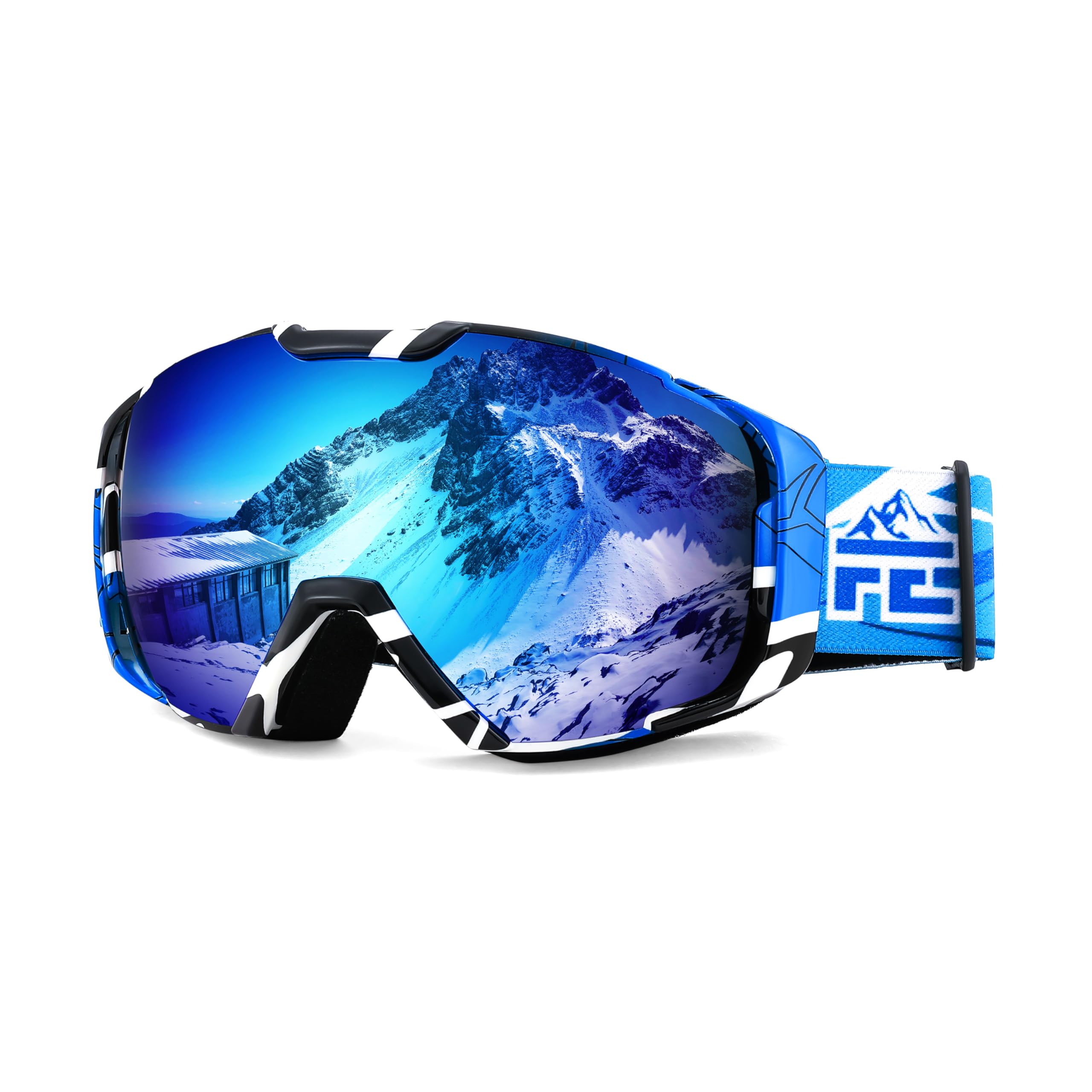 FEISEDYSki Goggles, OTG Snow Sport Goggles for Adult Youth, Anti-Fog UV400 Protection Bendable Dual-Lenses B2961