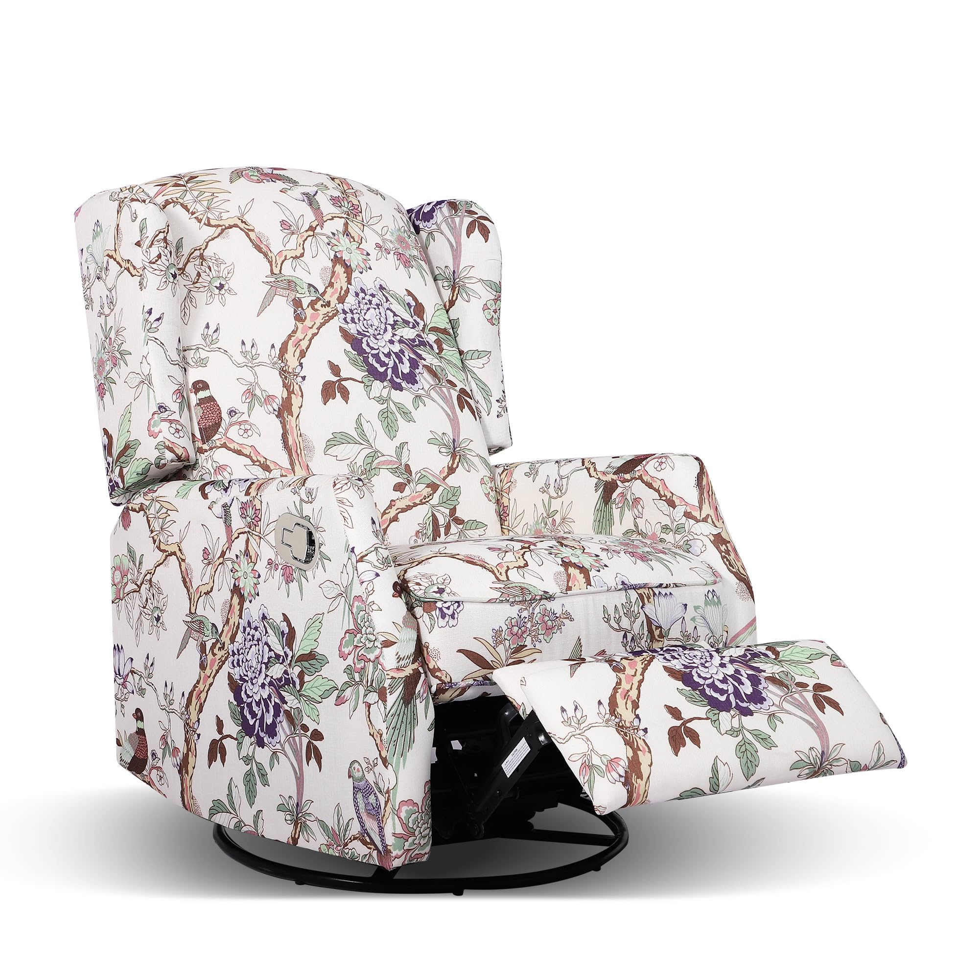 GUEAPY Swivel Rocker Recliner Chair with Patterned Fabric, 360° Swivel & Gentle Rocking Motion, Wingback Reclining Chair for Adults, Living Room