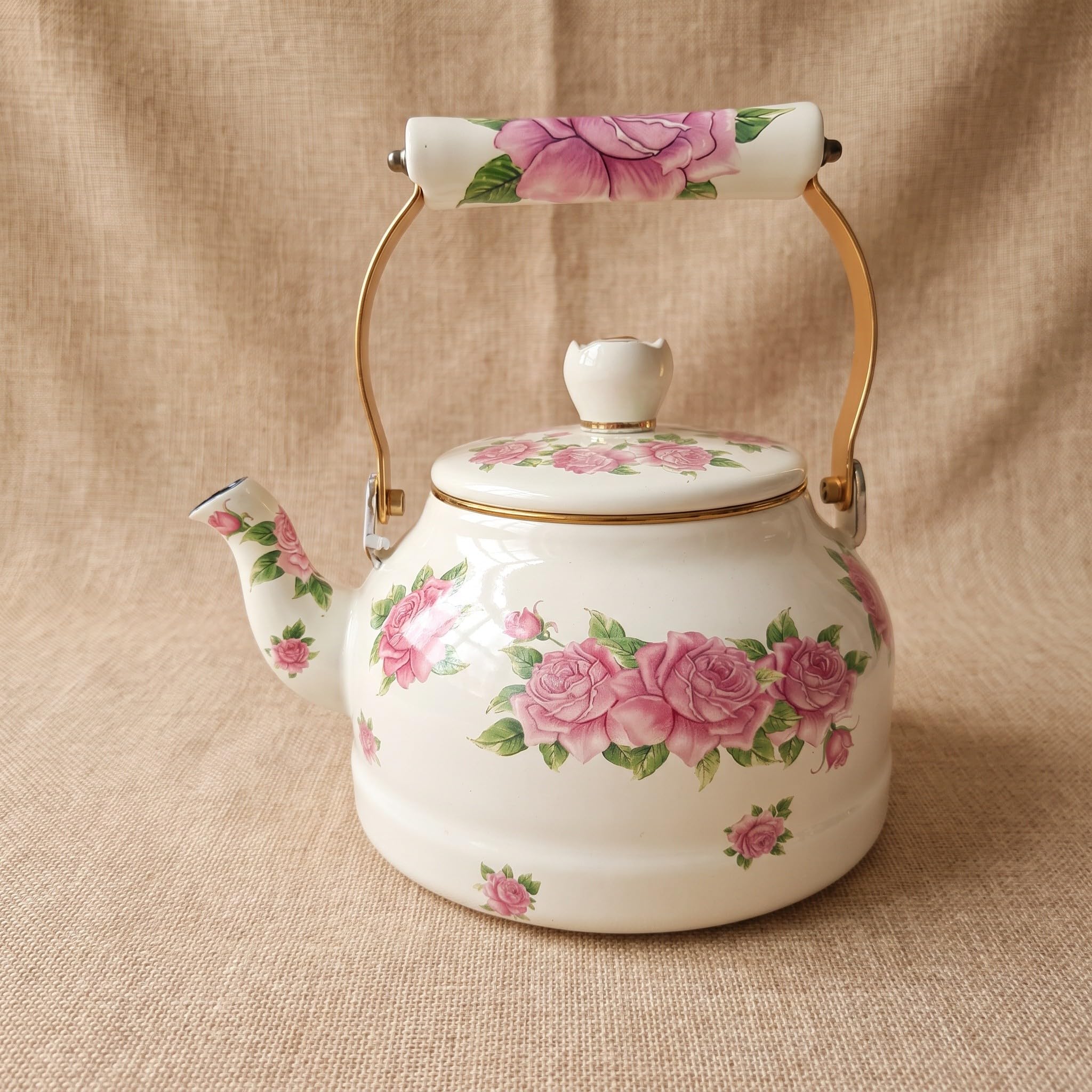 SOLUSTRE Czajnik emaliowany Farmhouse, dzbanek na wodę w stylu vintage z kwiatowym wzorem, przenośny czajnik 2,7 l w stylu retro do parzenia herbaty ziołowej i kawy, do kuchenki indukcyjnej jako