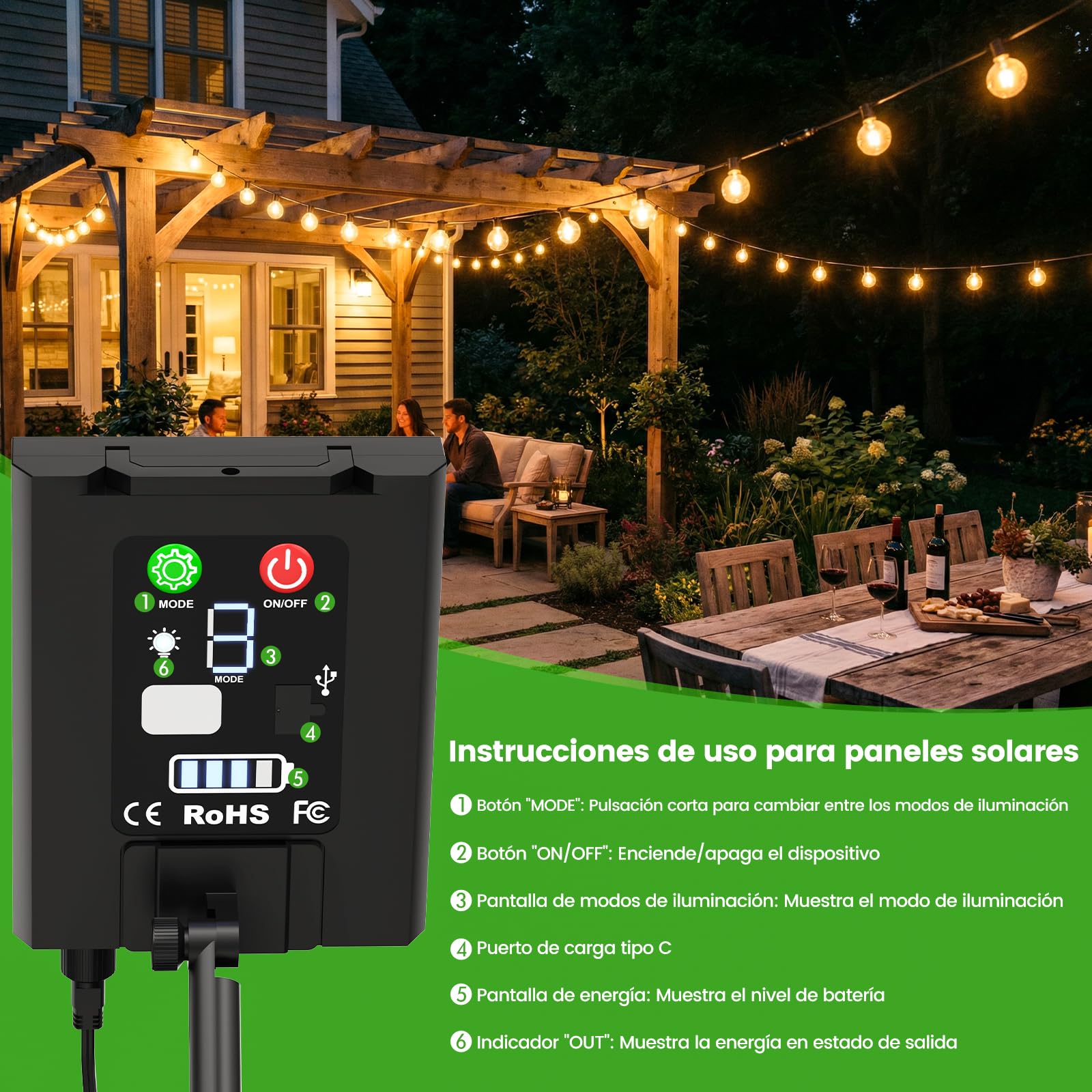 Solares Guirnalda Luces Exterior Jardin - 15M Guirnaldas Luz Exterior Solar with Control Remoto LED Regulable Bombillas Exteriores Jardin G40 for Balcon Terraza Boda Fiesta