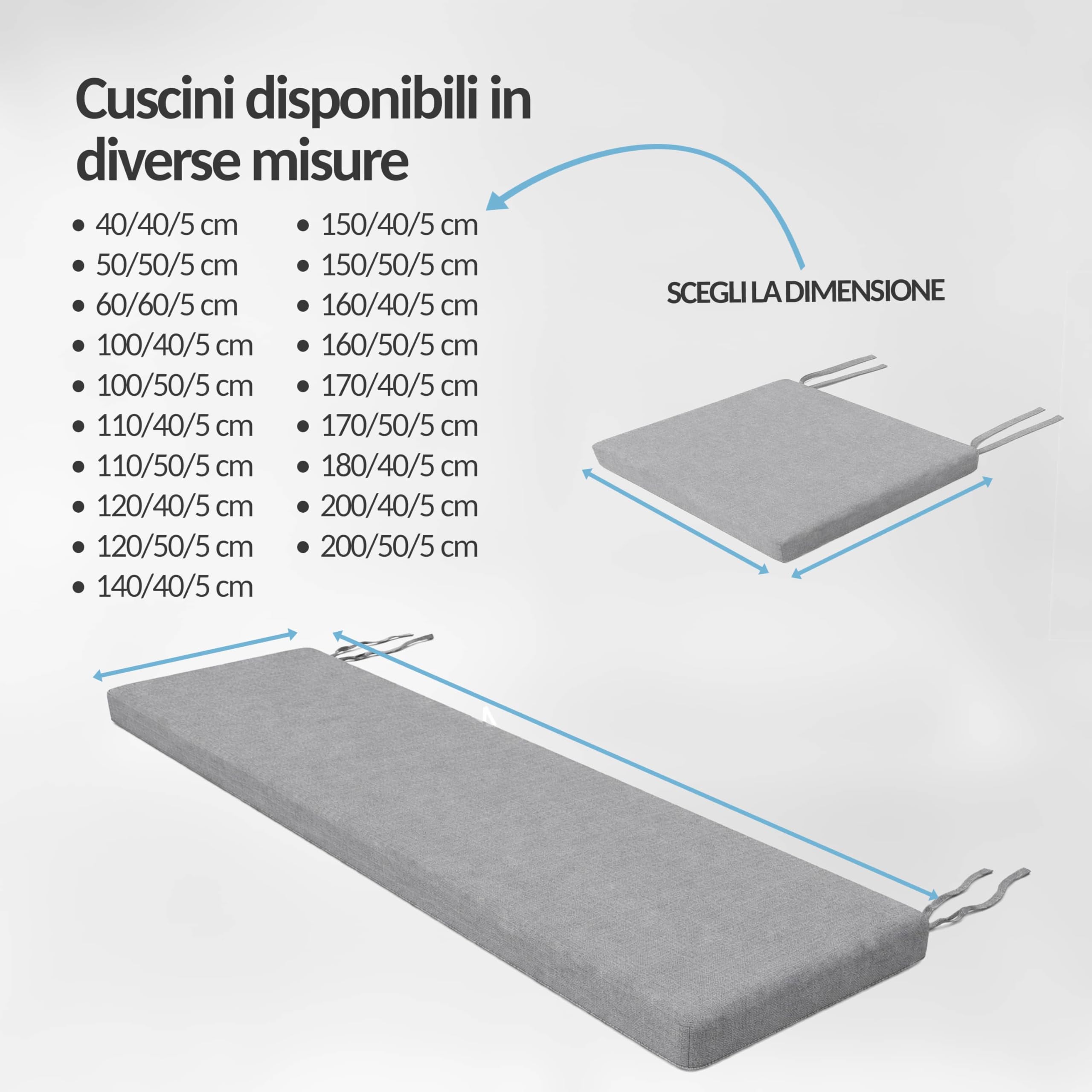 POKAR Cuscino per Panca 110x50 cm | Sfoderabile con Lacci Antiscivolo | Seduta per Panchina, Panca da Giardino, Dondolo, Sedia | Interno ed Esterno | OEKO-TEX | Prodotto nell'UE | Marrone