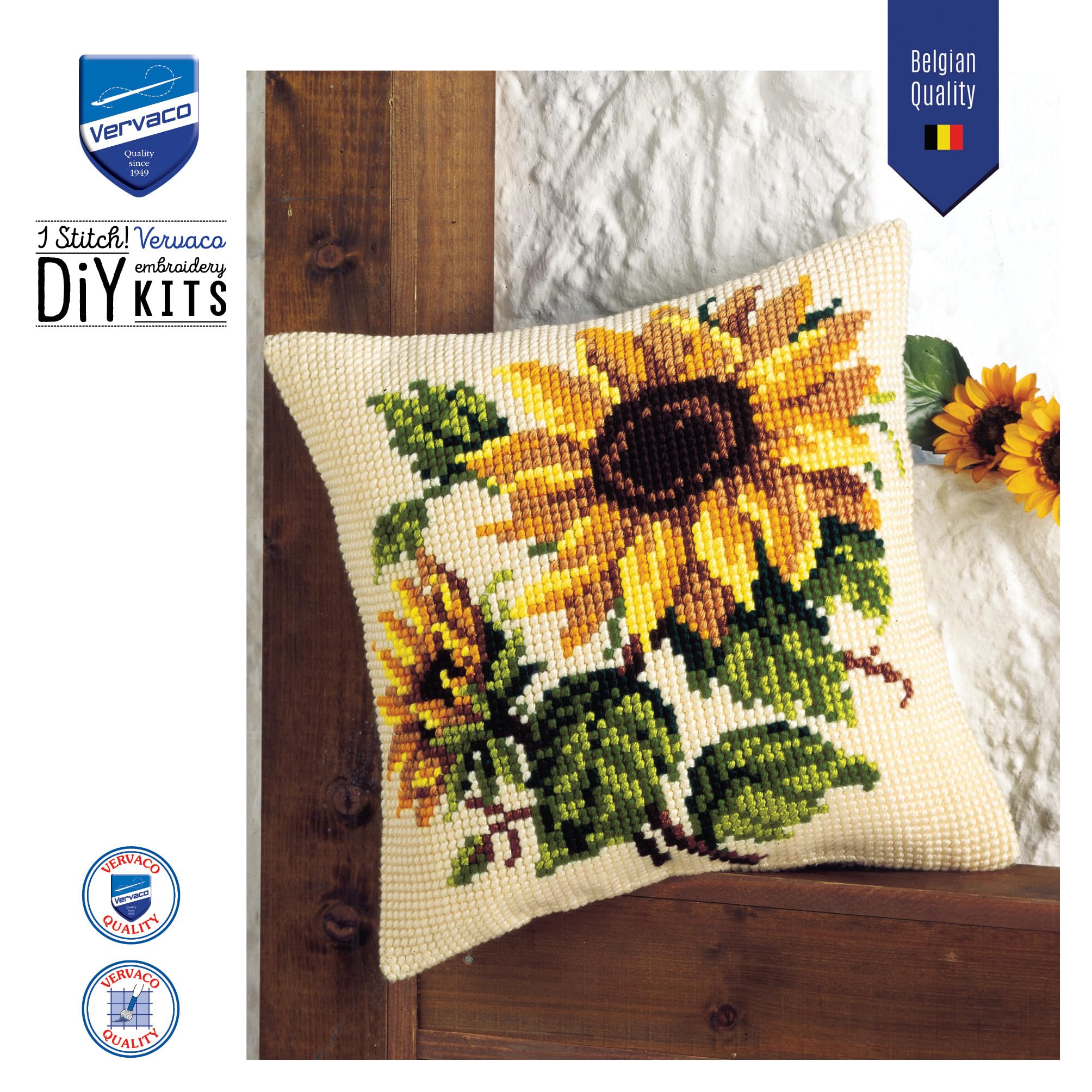 VERVACO Kit Cuscino Punto Croce GIRASOLI Set Ricamo Principianti Cuscini Gobelin Decorativi ca. 40 x 40 cm Accessori Per Lavoretti Creativi DIY Casa Decor Hobby Adulti Cross Stitch