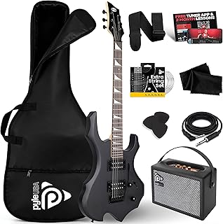 Pyle Heavy Metal EG Fire Electric Guitar Axe w/ Amplifier Kit, Full Size Instrument w/ Practice Amp & Accessories, Metal A...