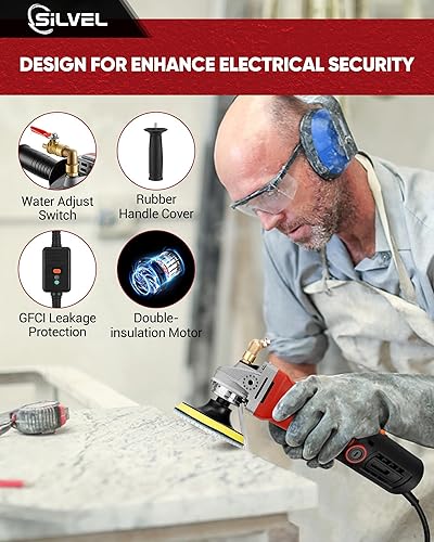 Miniatura 4 de SILVEL Pulidora húmeda de 860 W, pulidora de piedra húmeda de 4 pulgadas con 6 velocidades variables, pulidora de granito de 110 V con 7