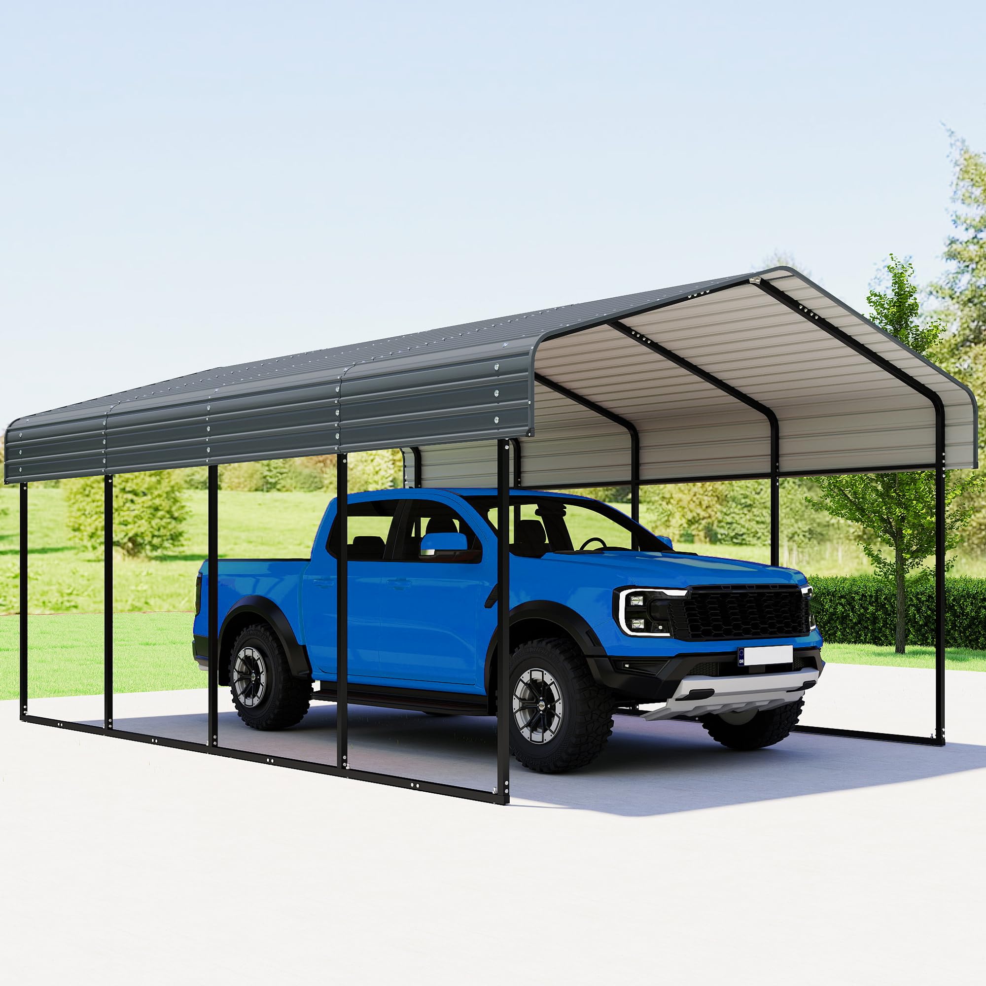12x20FT Metal Carport,Heavy Duty Carport with Reinforced Frame and Galvanized Steel Roof, Large Outdoor Garage Shelter Shade Car Port for Pickup Trucks, Boats, Cars & Tractors, Farm Tools, Party,Gray