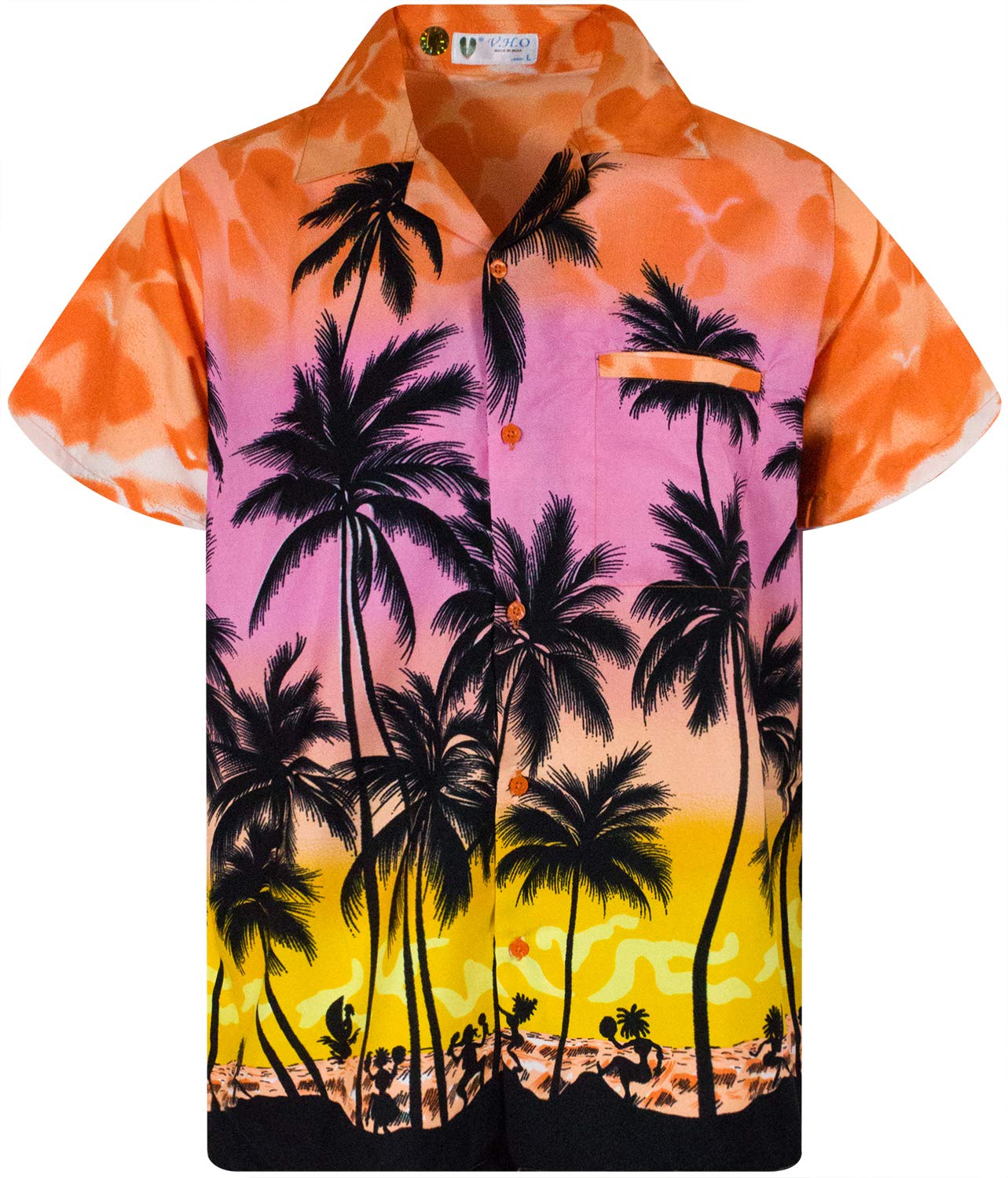 V.h.o. Men's Beach Eclectic Orange Funky Hawaiian Shirt, Shortsleeve, Beach, Eclectic-Orange, 6XL