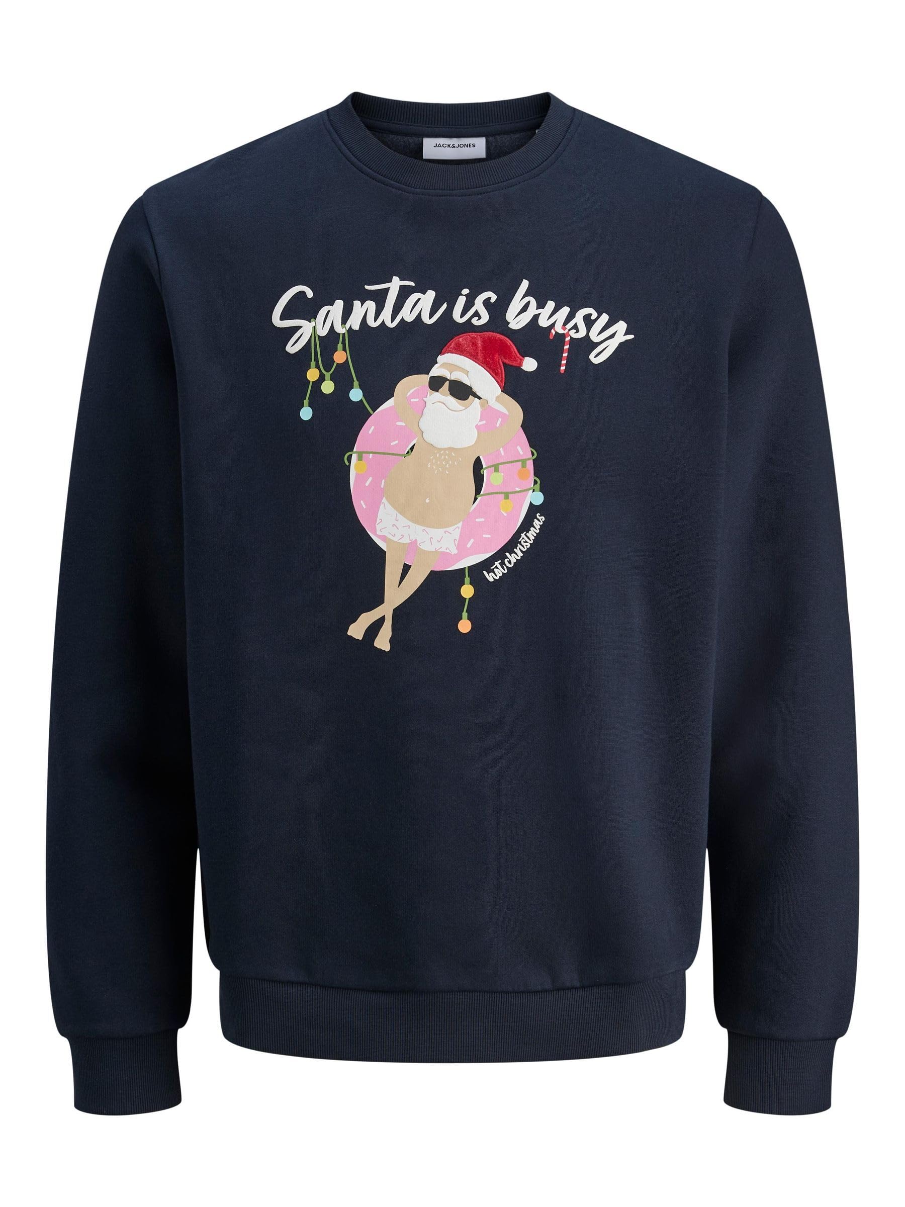 JACK & JONES Men's Sweatshirt Sweater Christmas Sweat Crew Neck Xmas, Sky captain, S