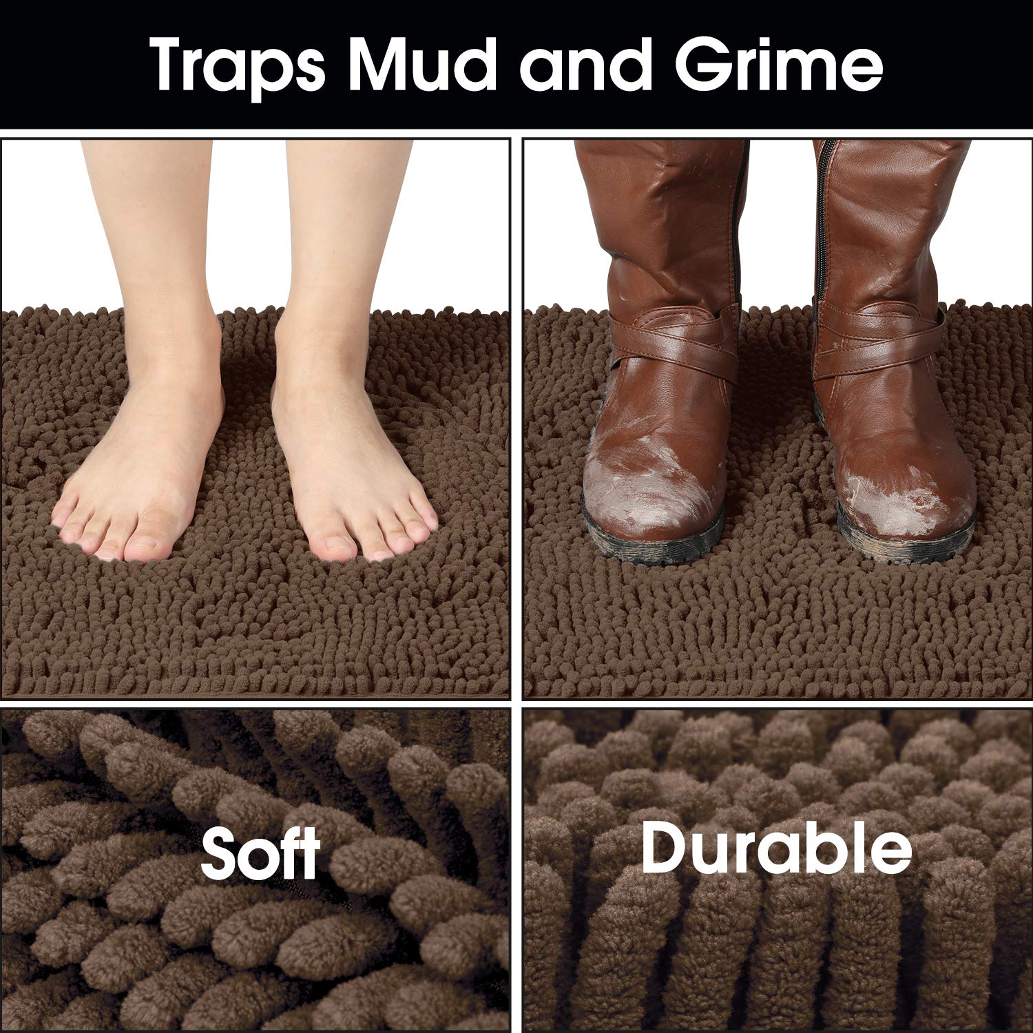 HOMEIDEAS Durable Chenille Indoor Door Mat, 36x60, Absorbent Washable ...