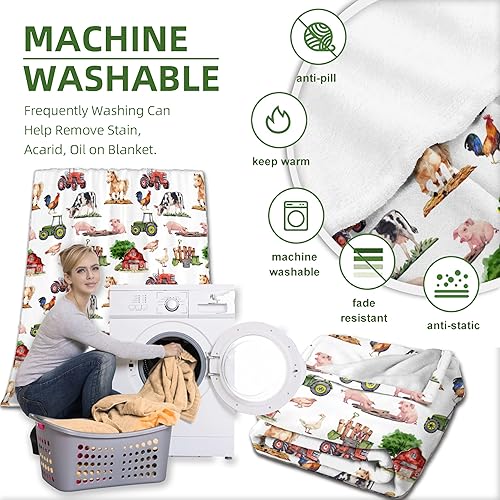 Miniatura 6 de Manta de bebé de animales de granja, manta neutra de granero de granja para niños y niñas, manta de forro polar para bebé, vaca, pollo, cerdo,