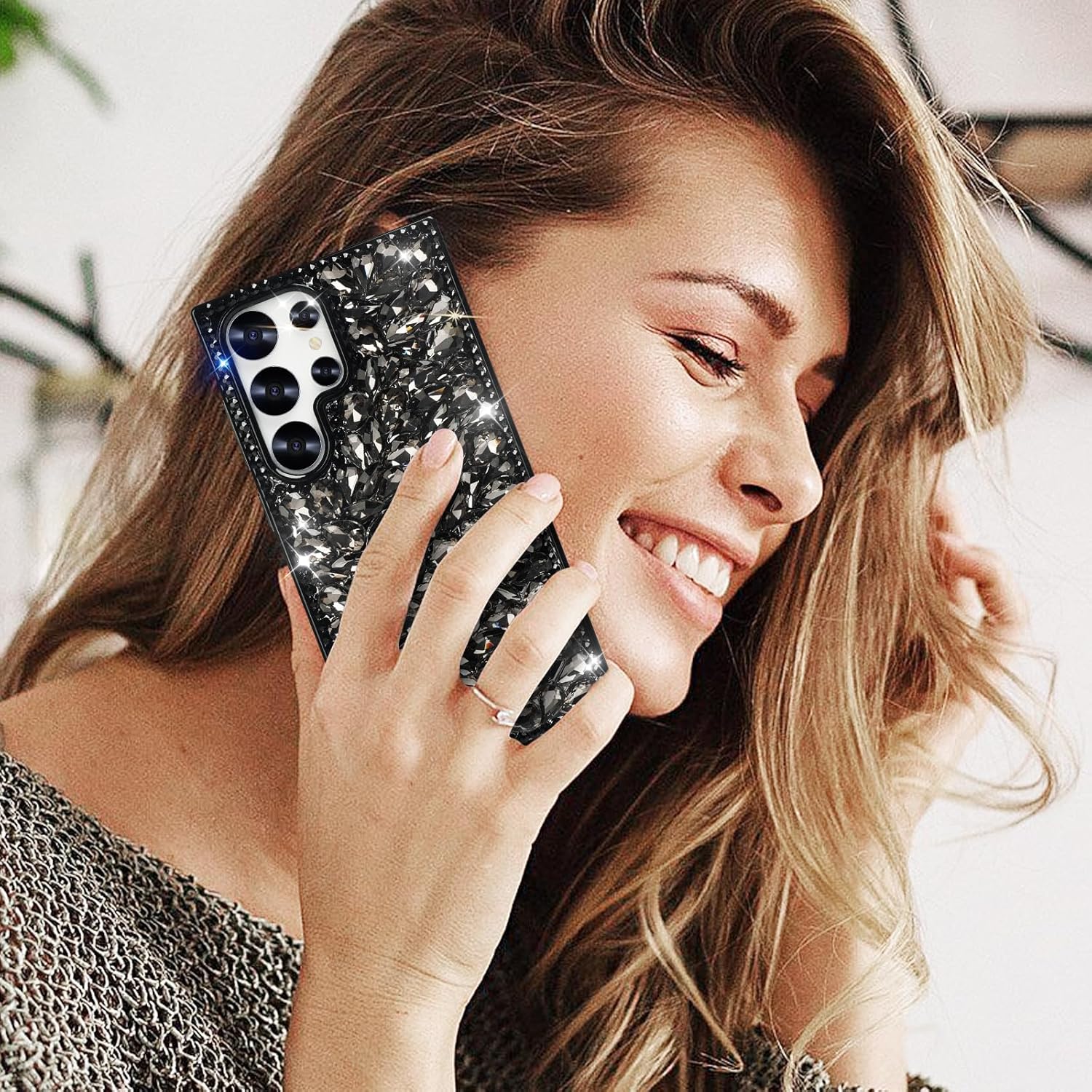 Bonitec Compatible with Samsung Galaxy S25 Ultra Glitter Case 3D Glitter Sparkle Bling Case Crystal Rhinestone Diamond Bumper Clear Gems Cute Protective Girly Case for Galaxy S25 Ultra, Black - Image 4