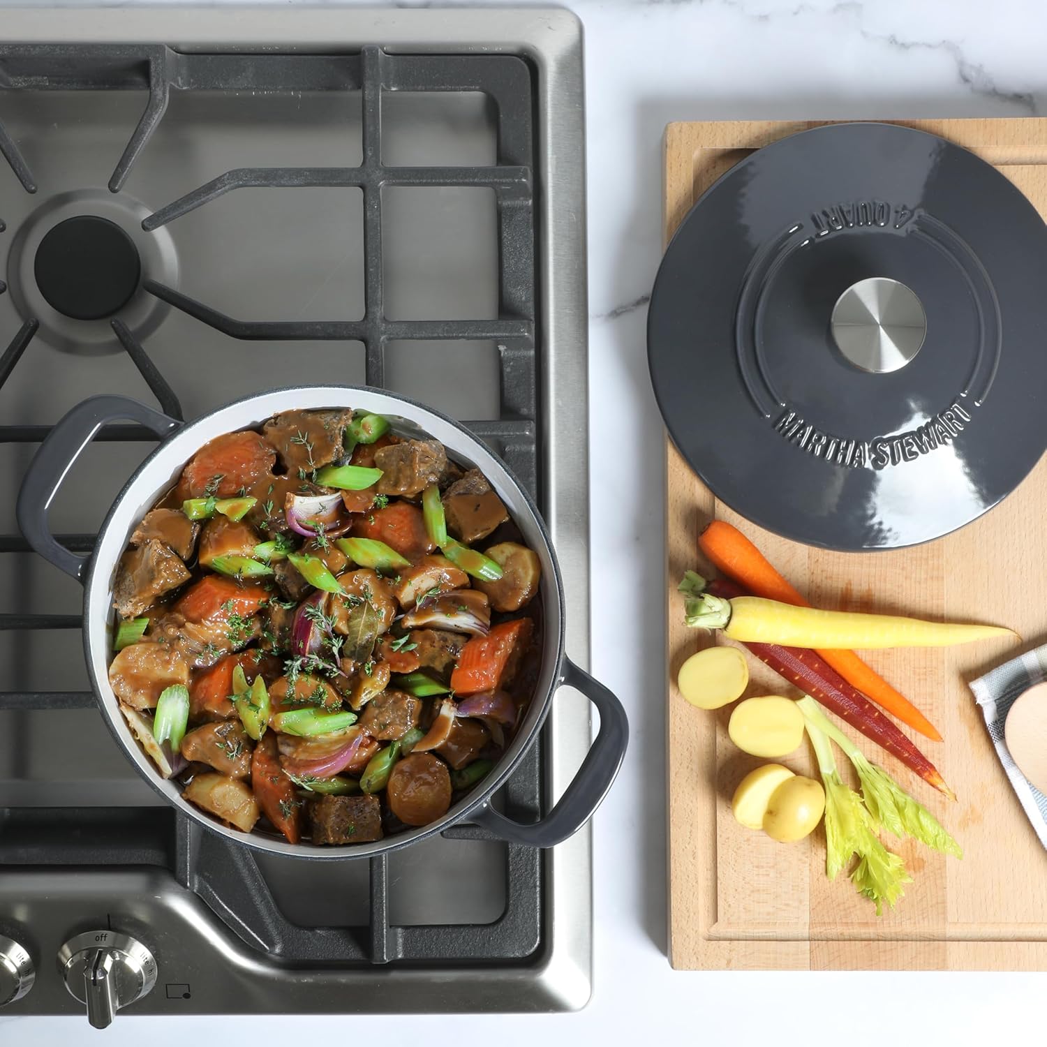 Martha Stewart Gatwick 4 Quart Enamel Cast Iron Dutch Oven - Grey - Image 10