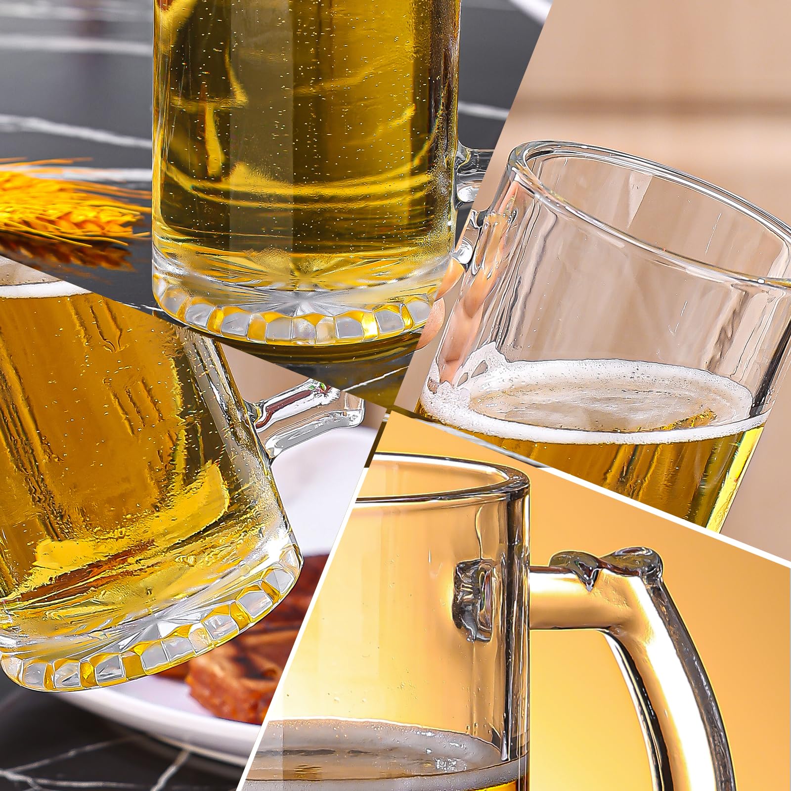 Biergläser für Herren, 473 ml, Glasbecher mit Griffen, bleifrei und gefriergeeignet, Barbecher für Cocktails oder Wasser, Geschenk-Set für Bierliebhaber, Geburtstagsgeschenk-Set, 4 Stück