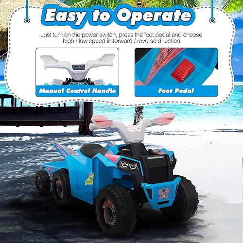 Miniatura 8 de Juguete de paseo para niños de 6 V, ATV de 4 ruedas para niños de 3 a 6 años, funciona con pilas, ATV para niños pequeños con botón de remolque,