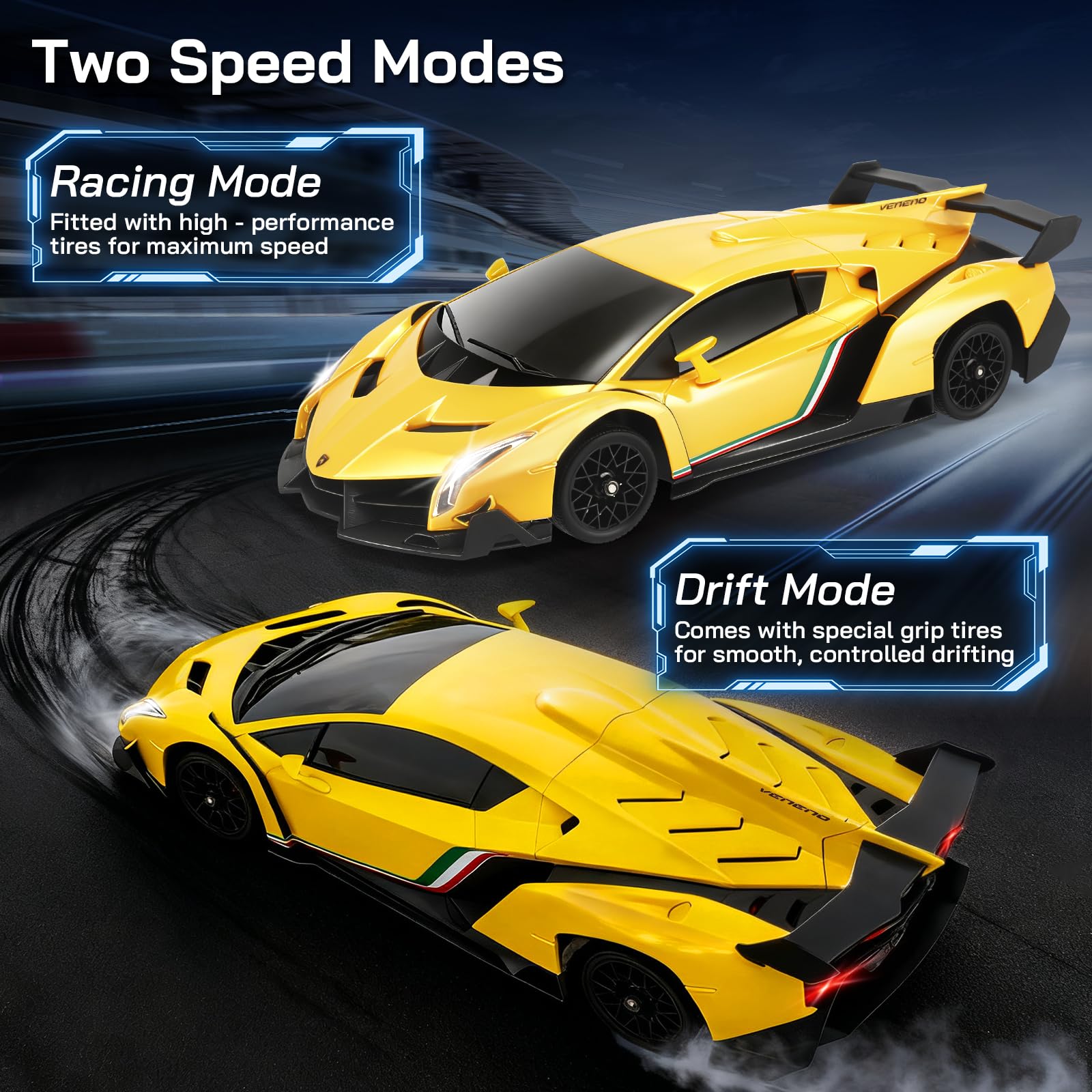 Auto Telecomandata 1:18 35km/h - Drift RC 4WD con LED, 2 Batterie Lithium, Macchina Telecomandata Pneumatici Drift e Racing Intercambiabili, Bambini dai 6 Anni