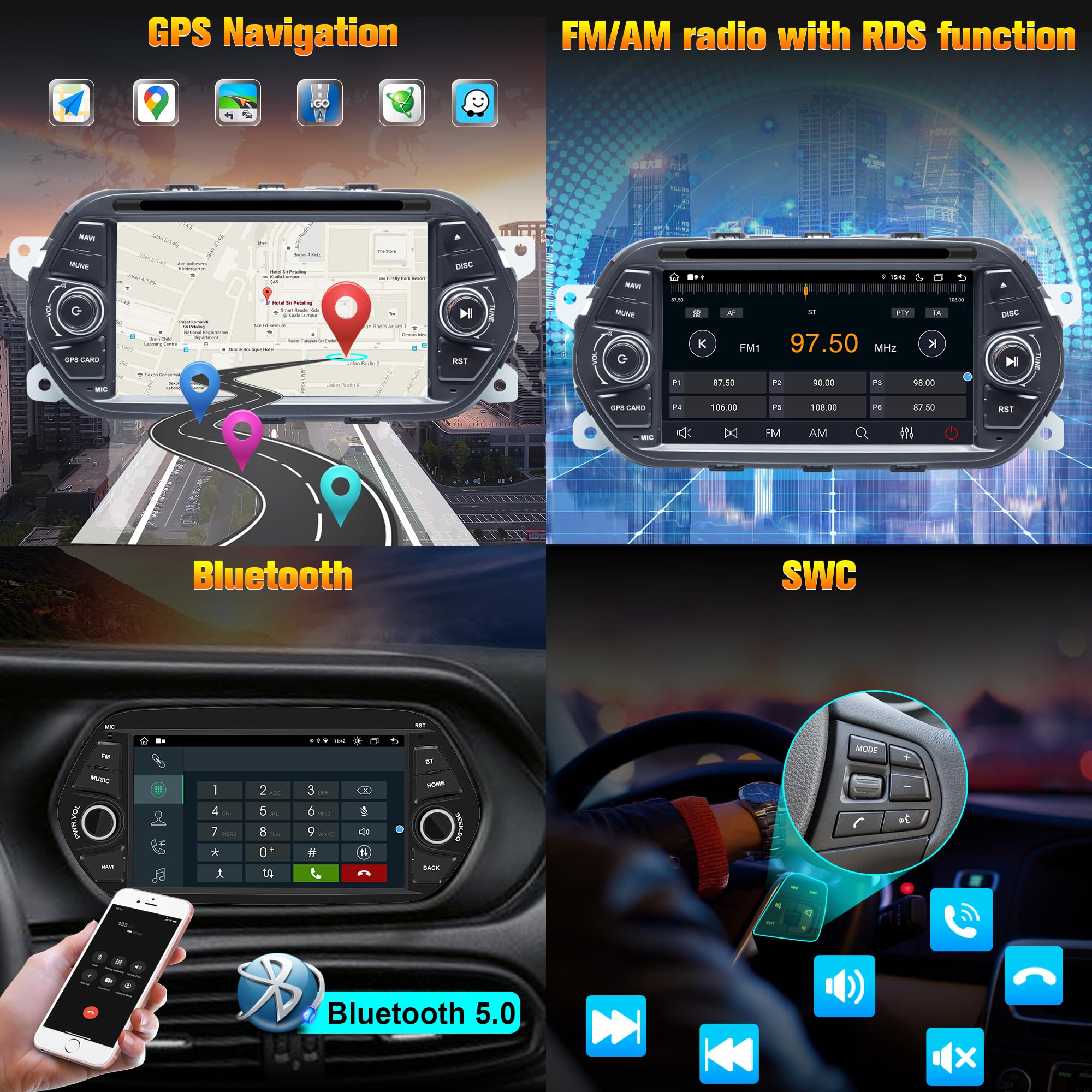 Android autoradio per FIAT TIPO EGEA 2015-2017 Android schermo stereo radio GPS Wireless Carplay, Android Auto, navigazione, Bluetooth, WIFI, FM/AM Radio [4G RAM+64G ROM]
