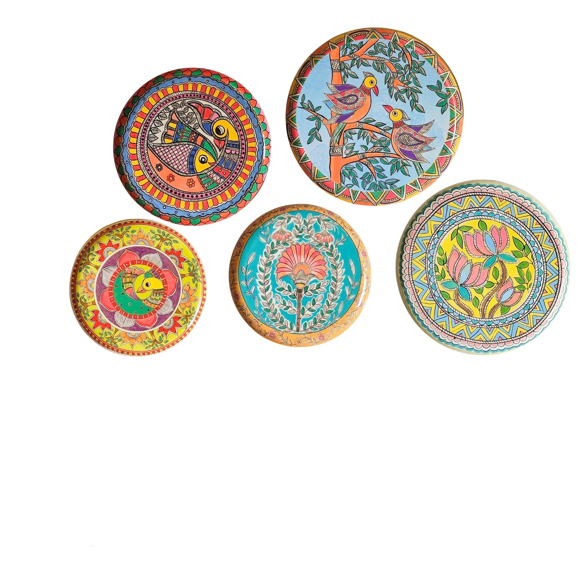 Madhubani Wall Plates for home decoration | Wall decor items for living room | Metal Wall décor | Gift items for unisex |wall art | wall showpiece| Home Décor Gift Items | Set of 5 plates