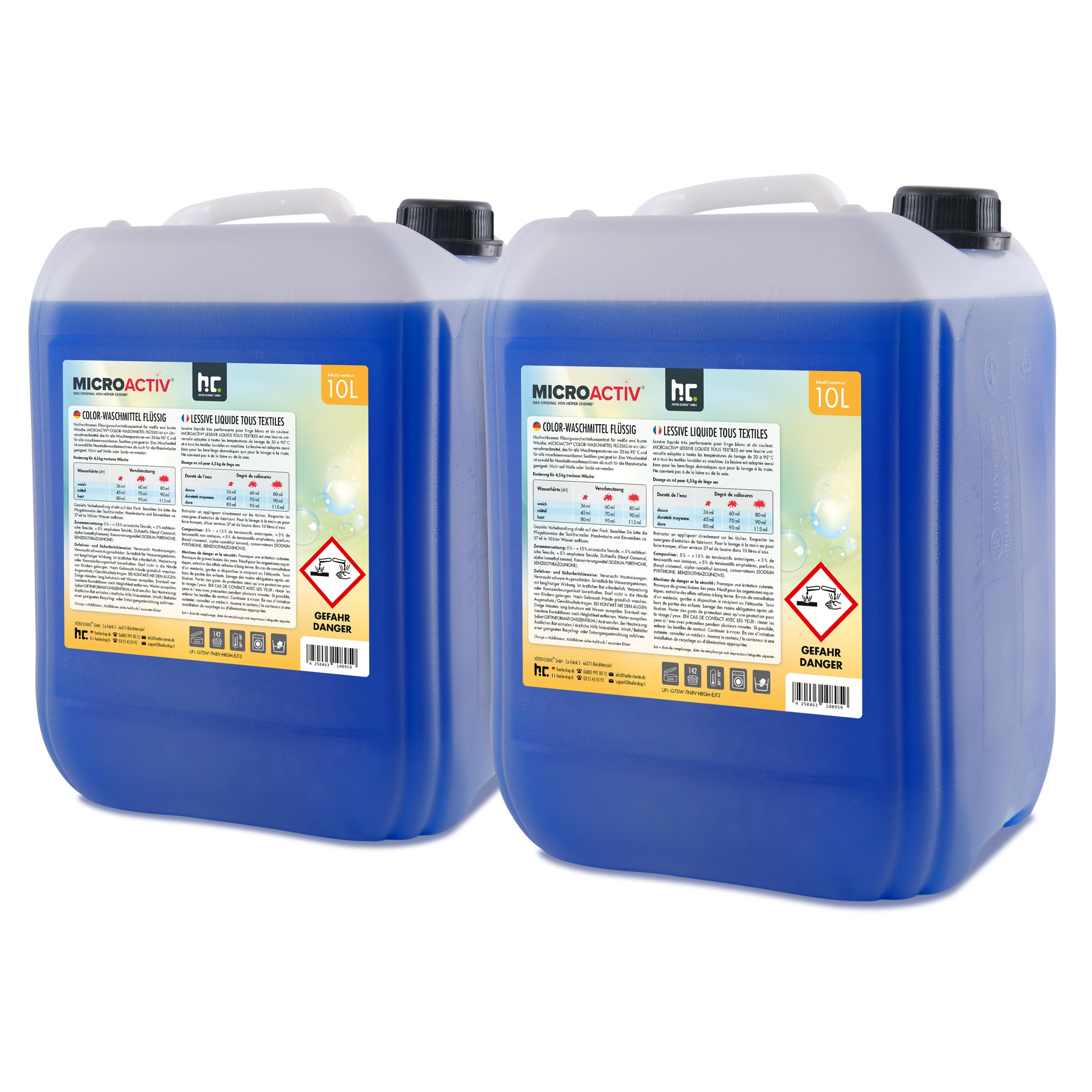Microactiv 2 x 10 L Color Waschmittel Flüssig | Konzentriertes Vollwaschmittel für Weißes, Buntes & Schwarze Wäsche - Löst sich bei 30–95 °C perfekt auf - Mehr als 100
