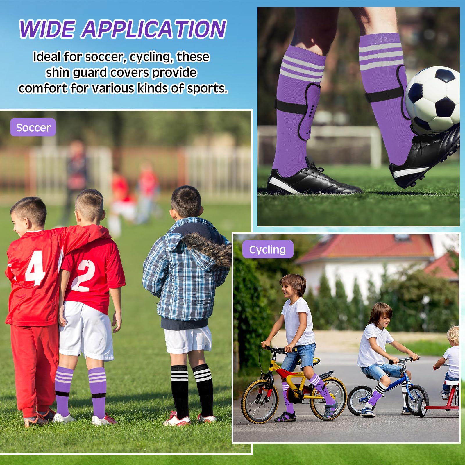 Liliful Juego de 4 espinilleras de fútbol para niños y jóvenes, incluye 1 espinilleras de fútbol con 3 calcetines de fútbol protectores, equipo de fútbol para niñas, niños, adolescentes y niños