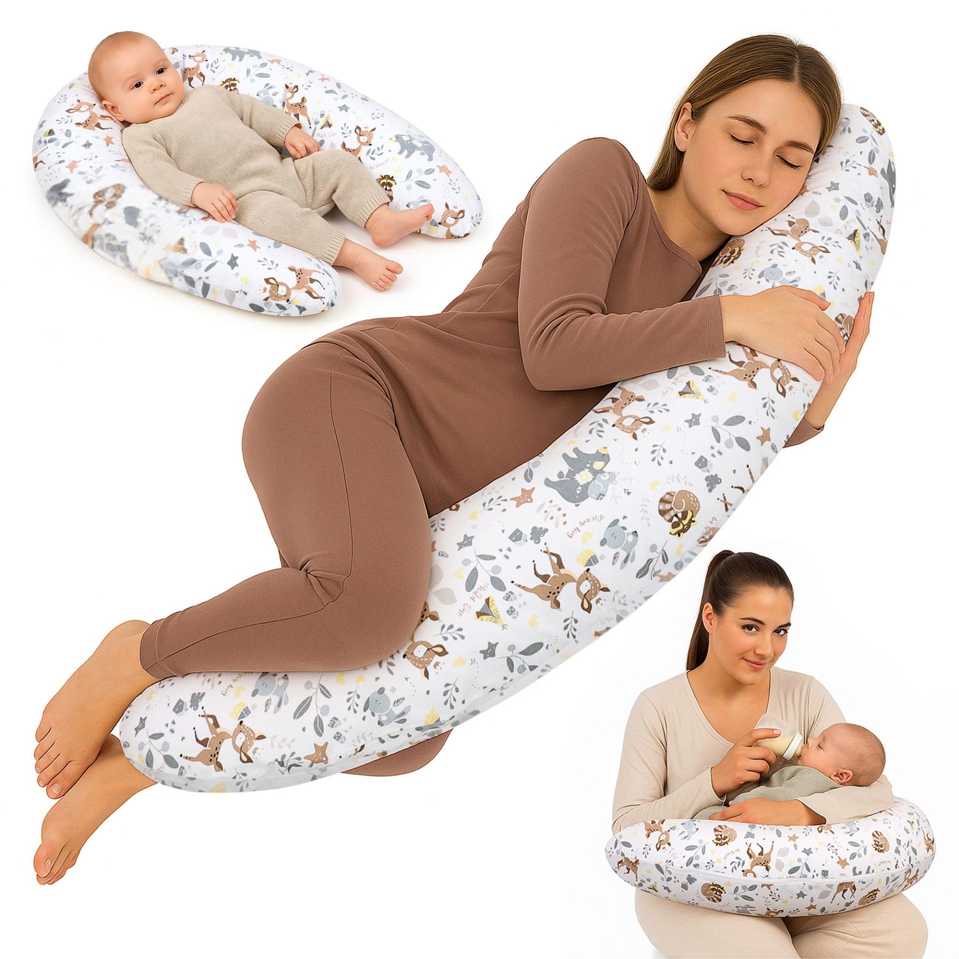 Totsy Baby Cuscino allattamento e gravidanza 190cm – Guanciale laterale corpo per dormire sul fianco Supporto perfetto per il riposo e il relax Ideale per maternità e futuro mamme Forma a C Oeko-Tex