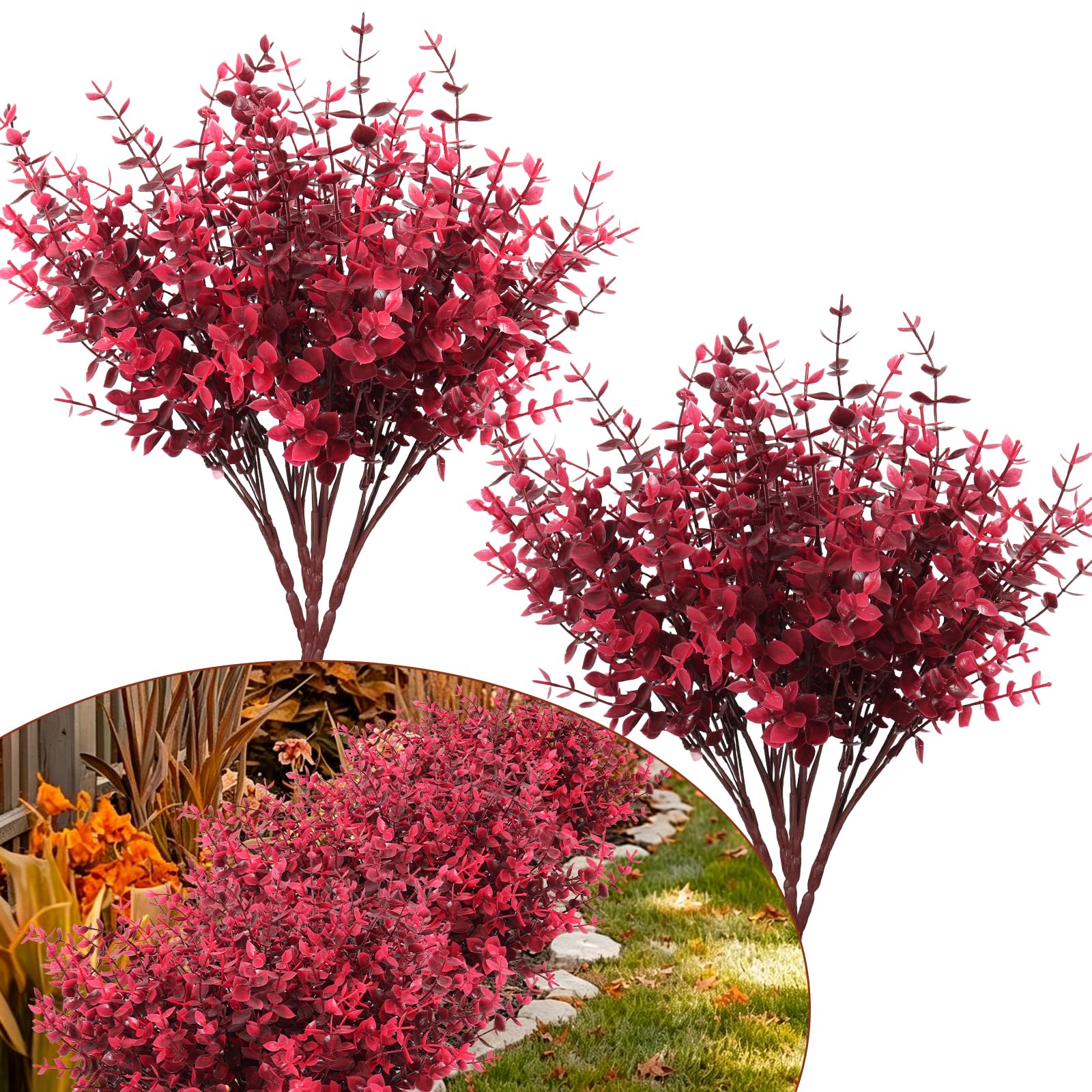 RECUTMS Artificial Fake Plant 8 Large Pieces Faux Farmhouse Garden Shrubs