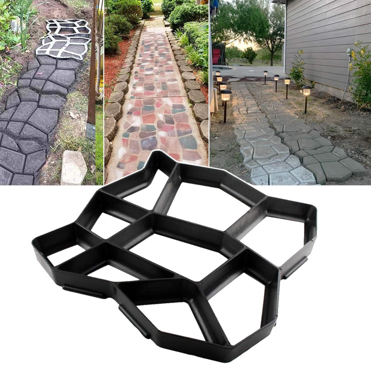 MENOVAS Walk Maker Reusable Concrete Pathmate Stepping Stone Mold, Plastic Paving Moulds Path Maker For Tile Mould Concrete Cement Stone, Paver Lawn Patio Yard Garden Home Courtyards DIY Walkway-picture-19