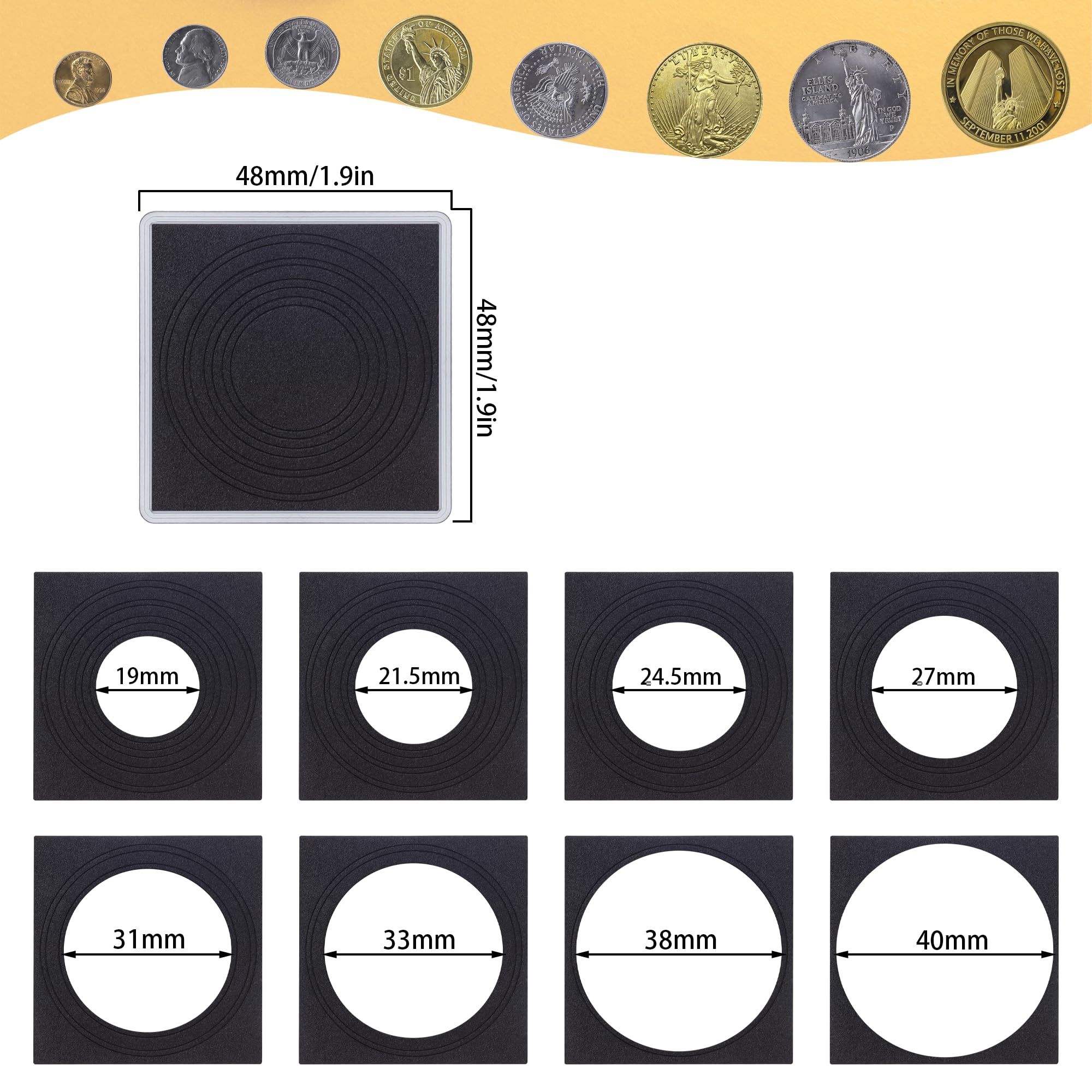 20 soportes de colección de monedas transparentes con esponjas de 43 mm, cápsulas de monedas Morgan Silver Dollar Moneda Snap Holder Protectores para coleccionistas (8 diámetros ajustables: 19/21.5