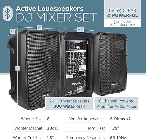 Miniatura 2 de Knox - Juego de altavoces y mezcladores duales sistema de PA portátil de 8 pulgadas de 300 vatios con micrófono y soportes de trípode con cable