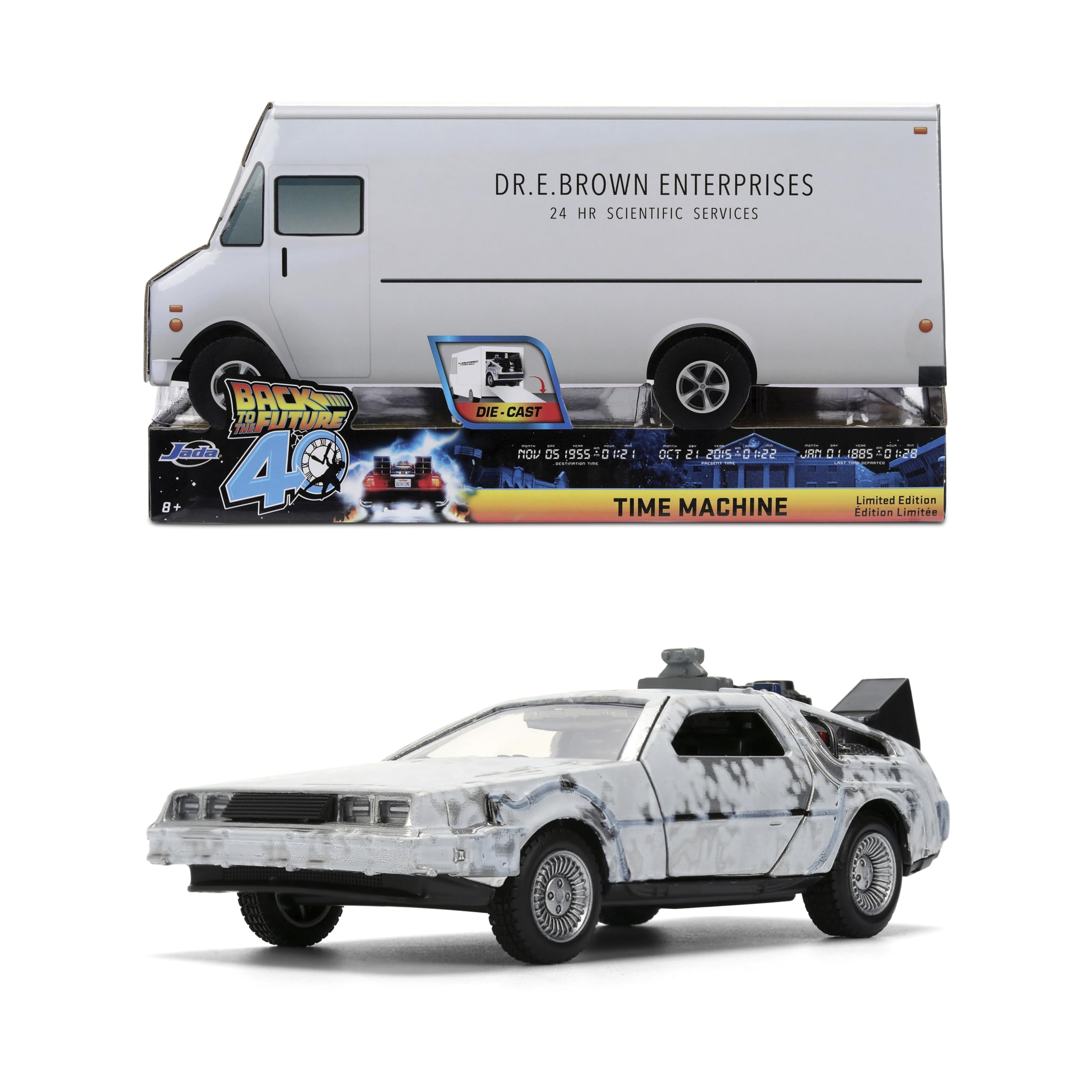 Jada Back to The Future I Time Machine & Dr. E. Brown Truck – 40th Anniversary Die-Cast Set Toys, 1:32 Scale – Collectible Movie Replica for Fans and