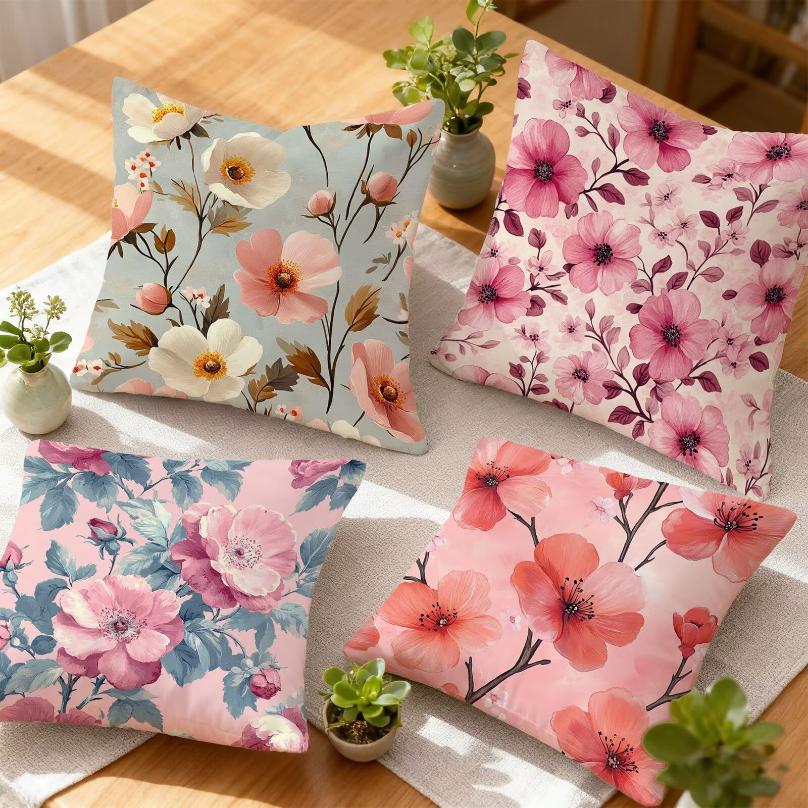 Rose Housse Coussin 60x60 Fleur Taie Oreiller 60x60 Lot de 4 Super Doux Protege Oreiller 60 x 60 Decoration Automne Taie D'oreiller Carrées Coussin Canape, pour Maison Chambre Canapé Chaise E - 943